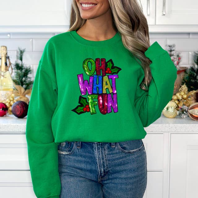 Oh What Fun Patch Crewneck Sweatshirt T-Shirts, Hoodie | PodTeesHub.com