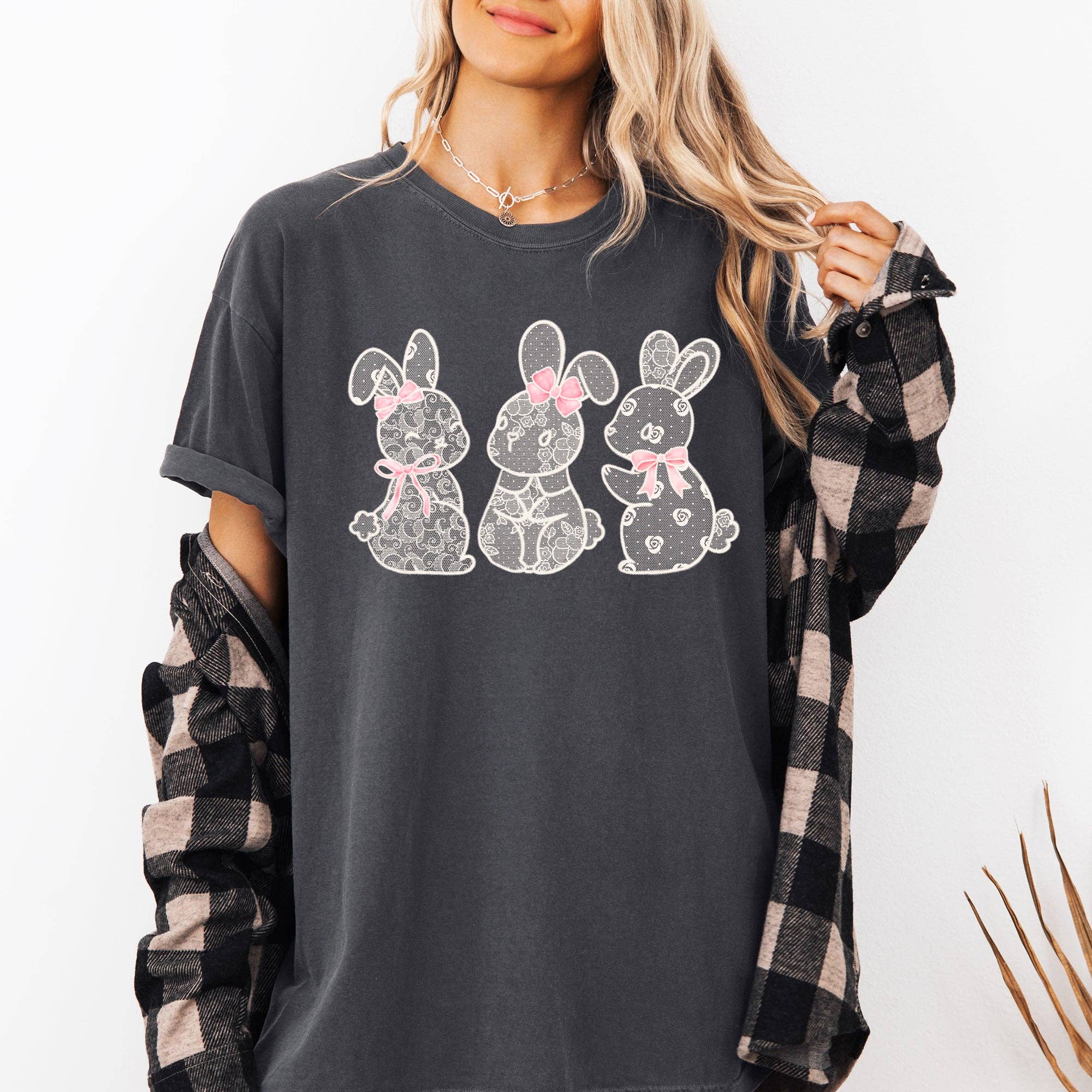 Faux Lace Bunny, Coquette Ribbons Easter Jesus Rabbit Tshirt Hoodie, Sweatshirt | PodTeesHub.com