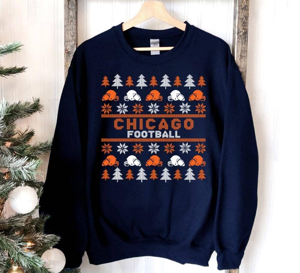 Retro Chicago Football Ugly Pattern Christmas Sweatshirt T-Shirts, Hoodie | PodTeesHub.com