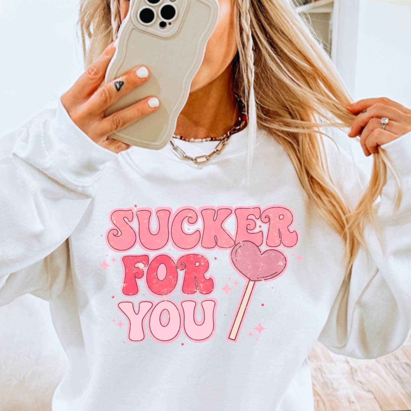 Sucker For You Valentine’S Day Graphic Crewneck Sweatshirt T-Shirts, Hoodie | PodTeesHub.com
