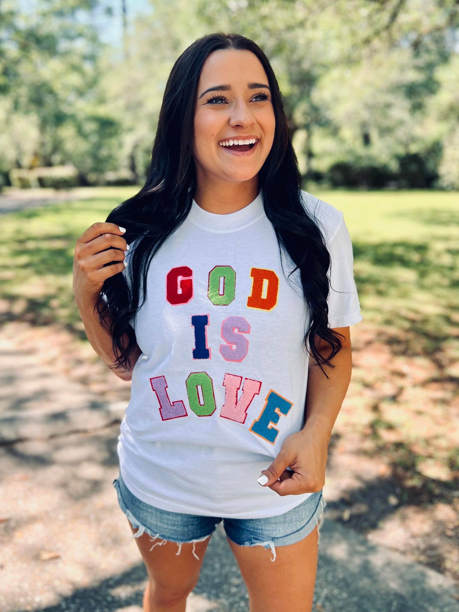 God Is Love Multi Colored Varsity Patch Tee Hoodie, Sweatshirt | PodTeesHub.com