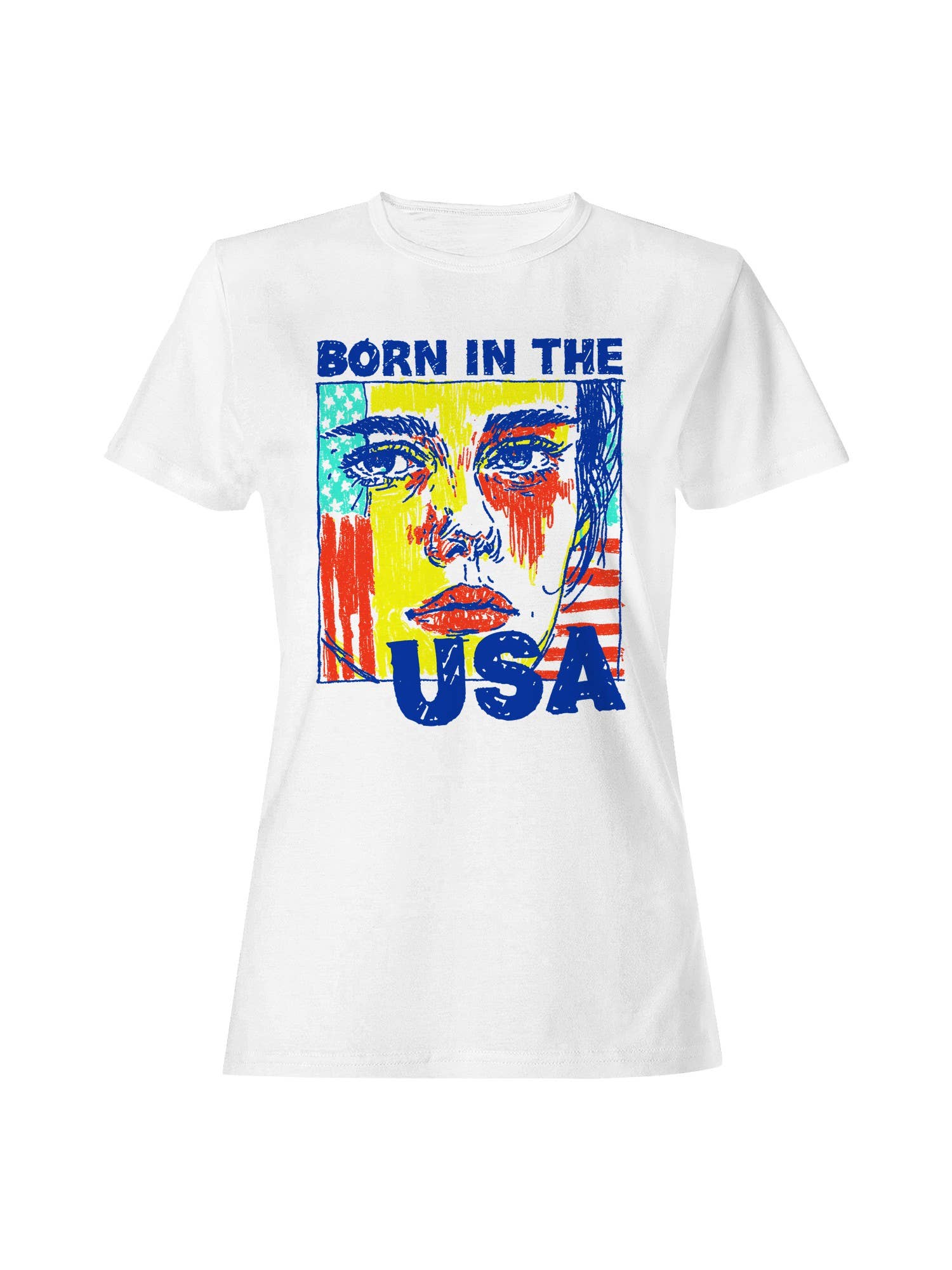 Bold Artistic "Born in the USA" Design Women's T-Shirt Hoodie, Sweatshirt | PodTeesHub.com