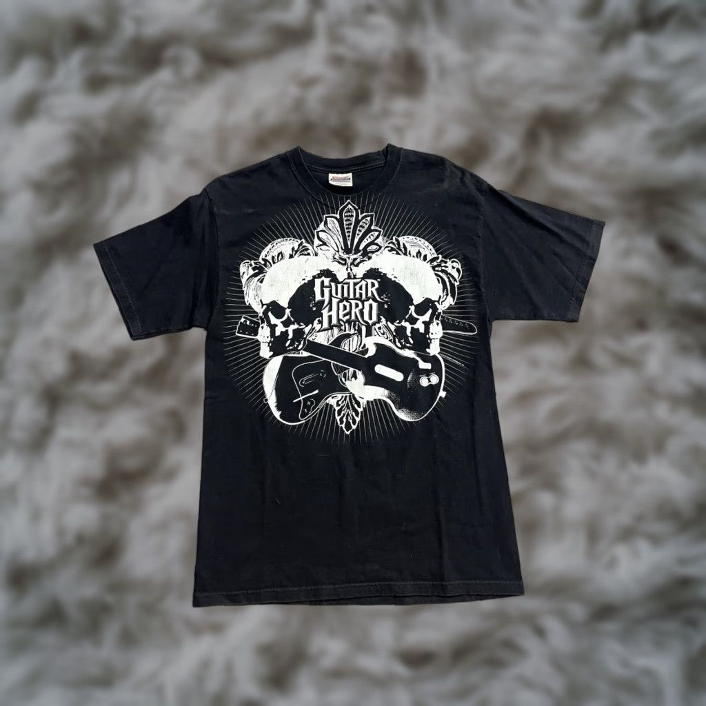 Vintage Hanes T Shirt Black Graphic Guitar Hero Video Game Promo Tee Size Medium Men Hoodie, Sweatshirt | PodTeesHub.com