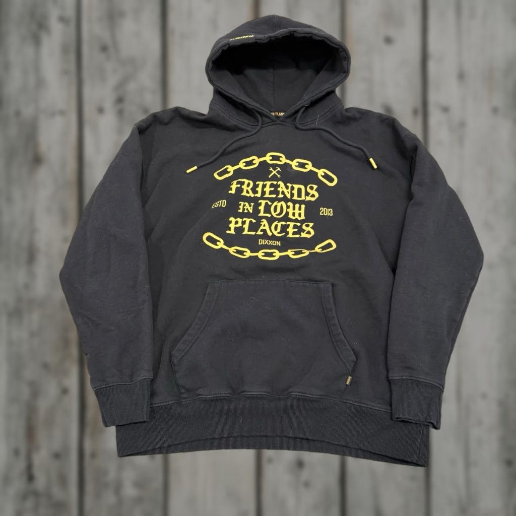 Vintage Dixxon Mens Black Friends In Low Places Graphic Hoodie Sweatshirt Size L T-Shirts | PodTeesHub.com