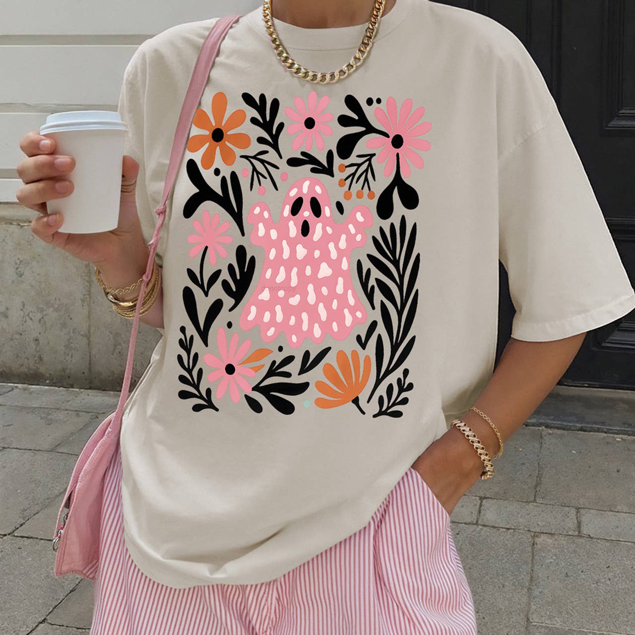 Floral Boho Ghost Tee Hoodie, Sweatshirt | PodTeesHub.com