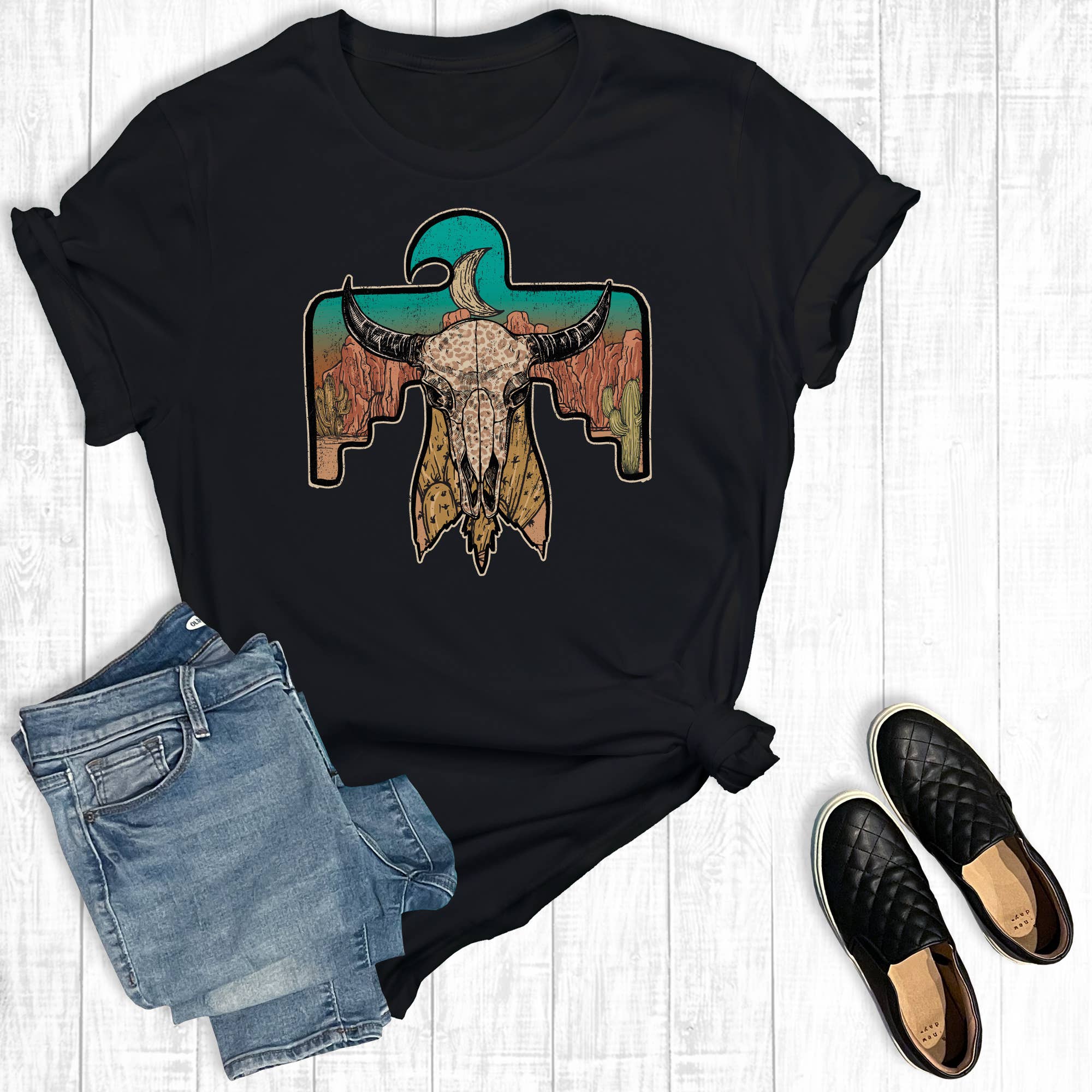 Leopard Thunderbird Cowskull Graphic Tee Hoodie, Sweatshirt | PodTeesHub.com