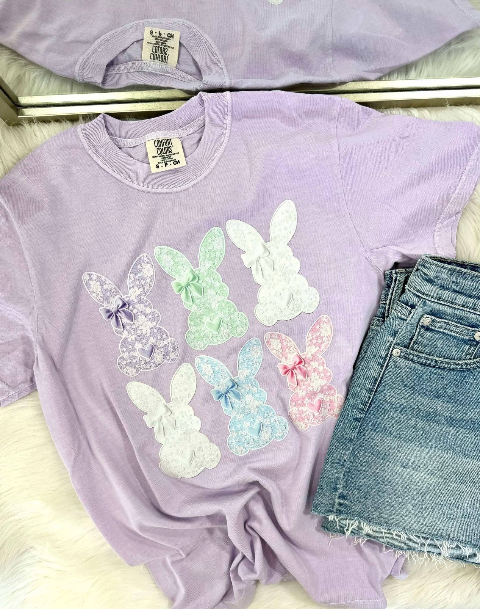 Multi Colored Lace Bunny Trio Stack Dtf Tee Hoodie, Sweatshirt | PodTeesHub.com