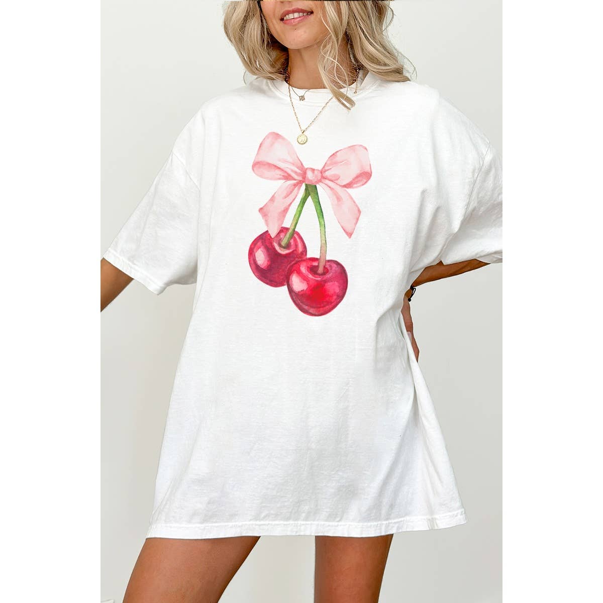 Cherry Ribbon  Vintage Graphic Oversized Tee Hoodie, Sweatshirt | PodTeesHub.com