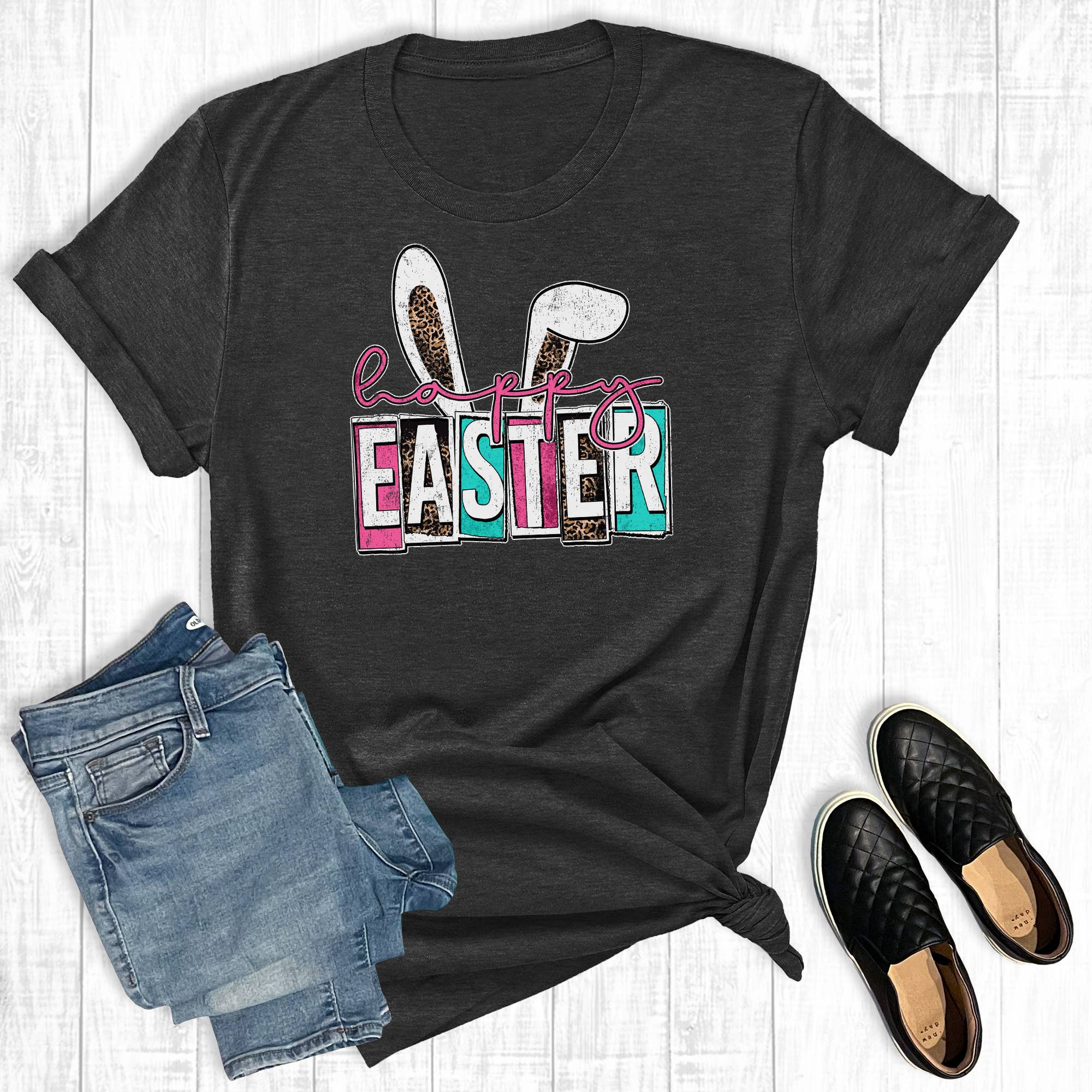 Happy Easter Leopard Bunny Ears Graphic Tee Hoodie, Sweatshirt | PodTeesHub.com