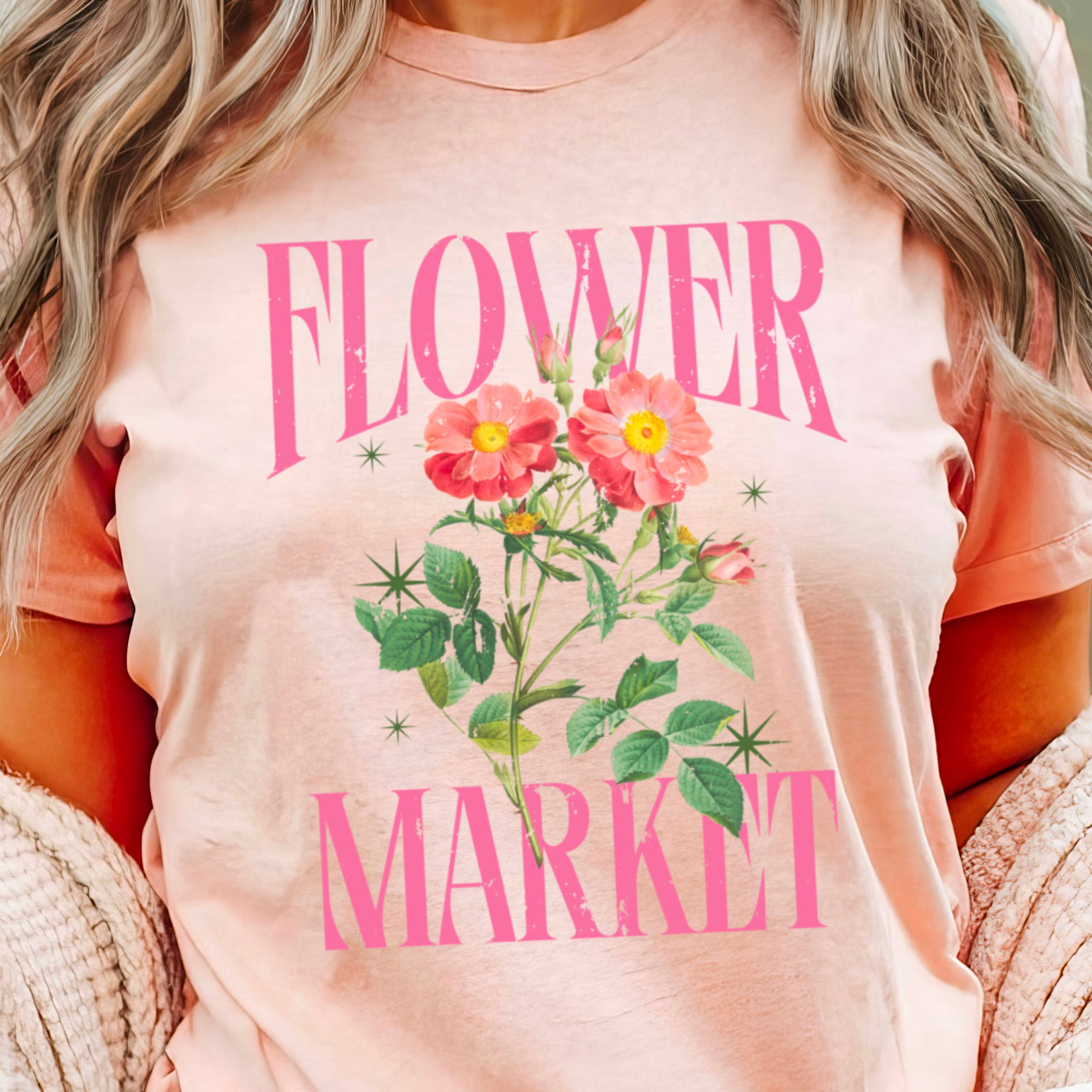 Flower Market Graphic Tee | Summer 2025 | Bella Canvas Hoodie, Sweatshirt | PodTeesHub.com