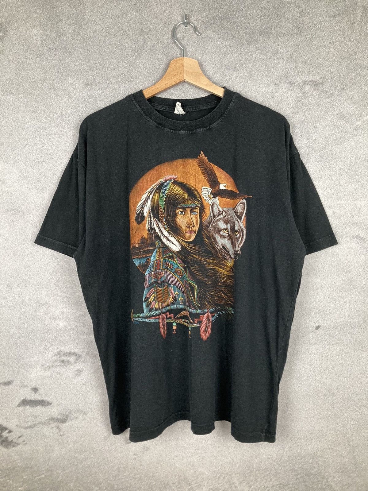 Vintage Graphic Art T Shirt Indian Animal 90s Washed Hoodie, Sweatshirt | PodTeesHub.com