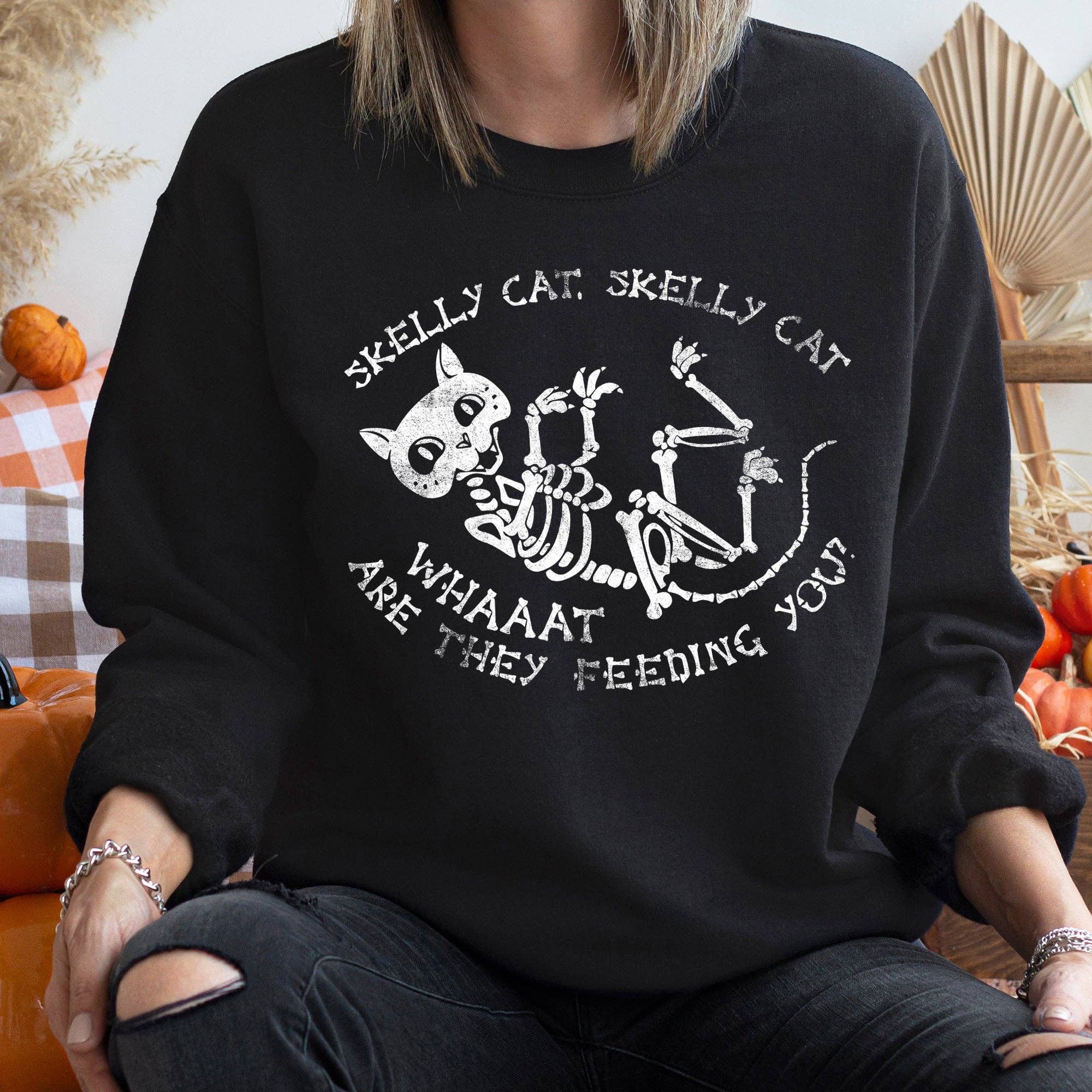 Skelly Cat Halloween Sweatshirt T-Shirts, Hoodie | PodTeesHub.com