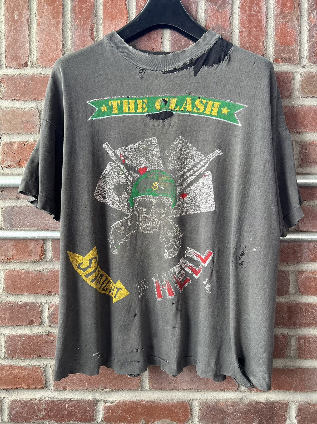 Band Tees Repaired 80s The Clash Faded Distressed Thrashed Band Tee Hoodie, Sweatshirt | PodTeesHub.com