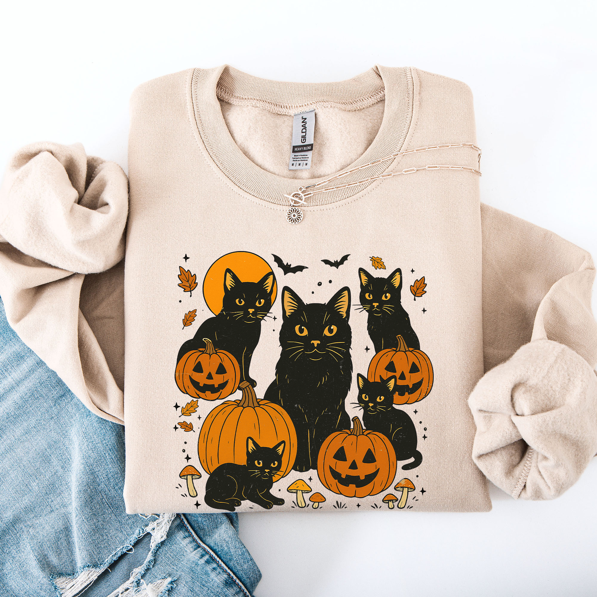Retro Black Cats, Pumpkins, Halloween, Spooky Sweatshirt T-Shirts, Hoodie | PodTeesHub.com