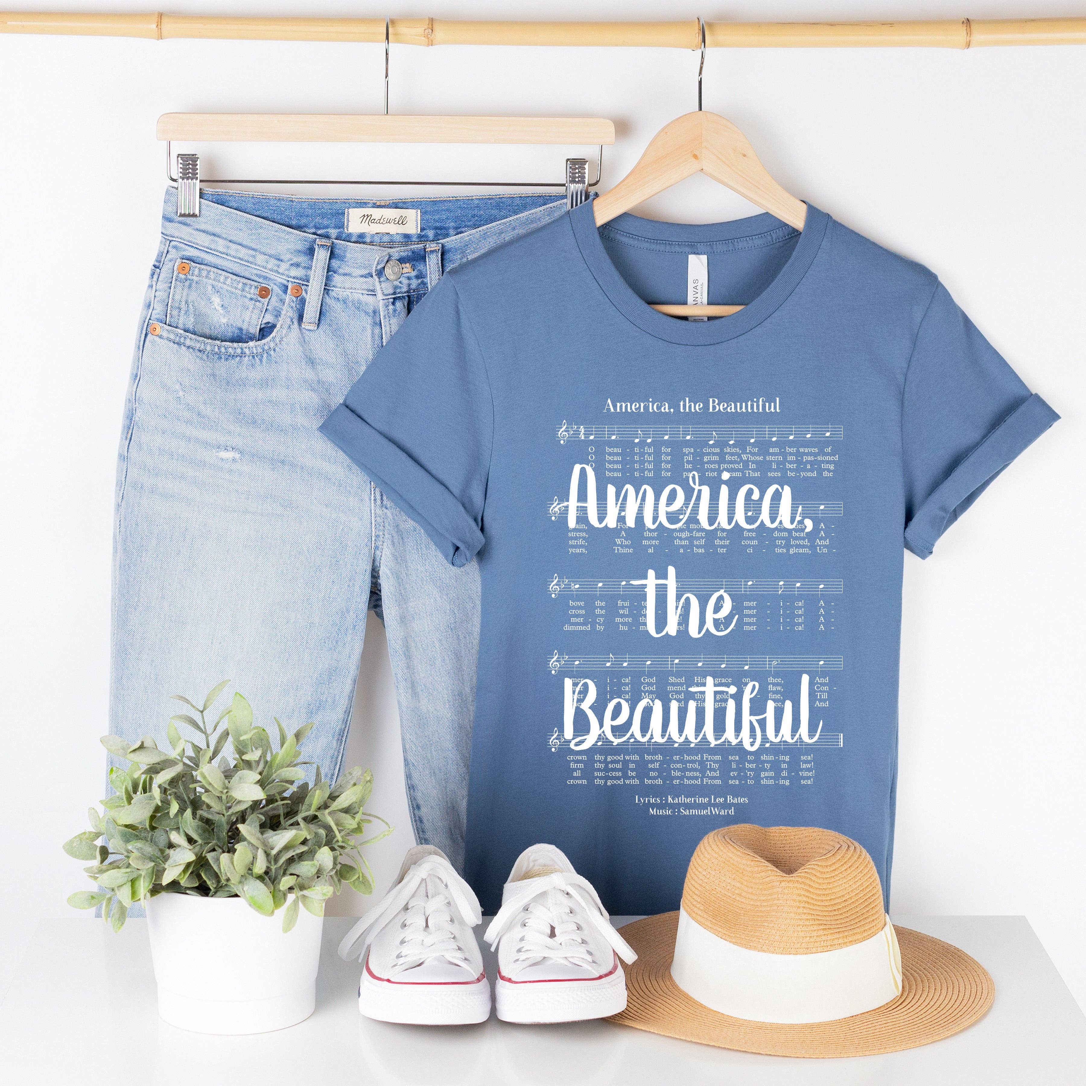 America the Beautiful Hymn T-Shirt - White Ink Hoodie, Sweatshirt | PodTeesHub.com