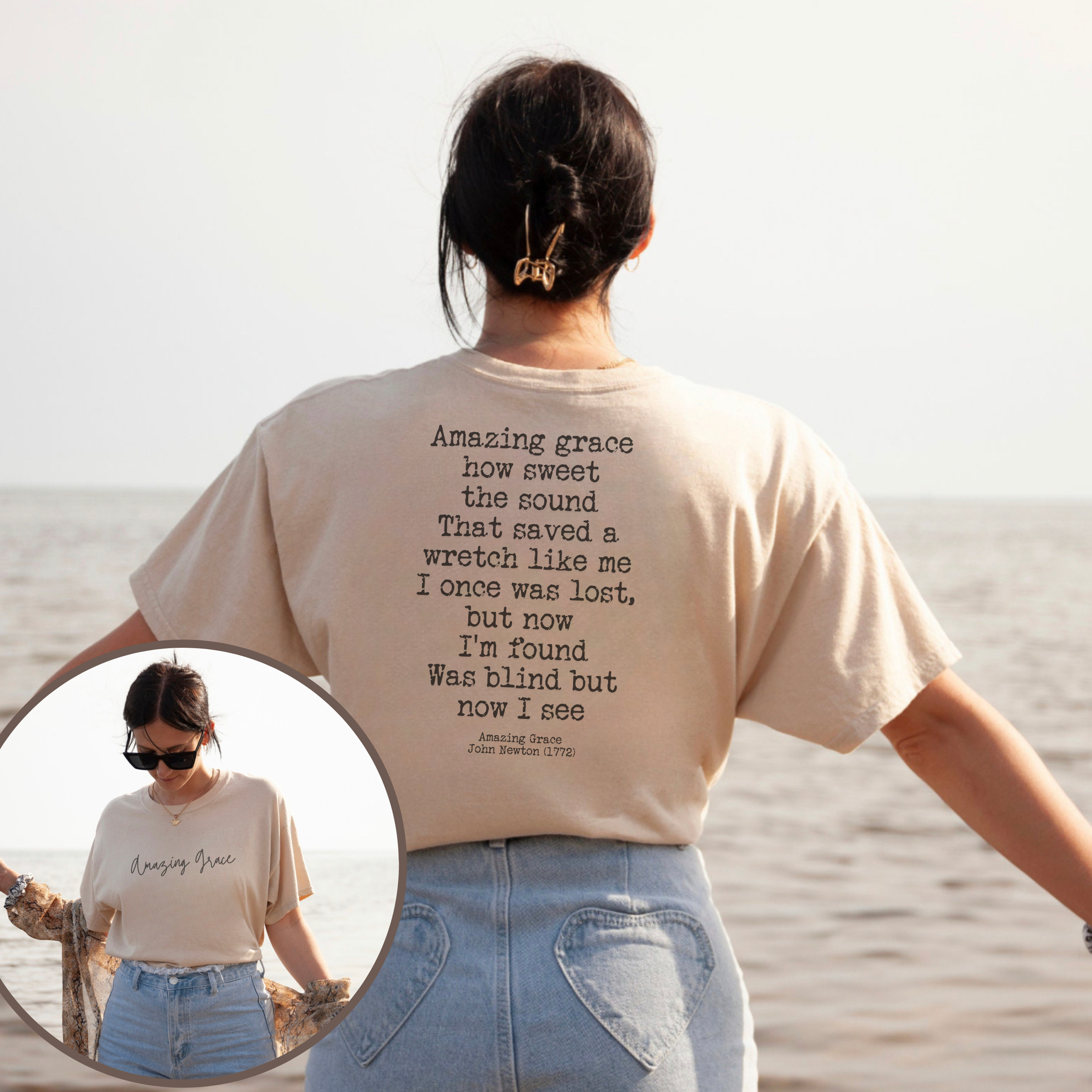 Amazing Grace Hymn Vintage Wash Tee Shirt Front and Back Hoodie, Sweatshirt | PodTeesHub.com