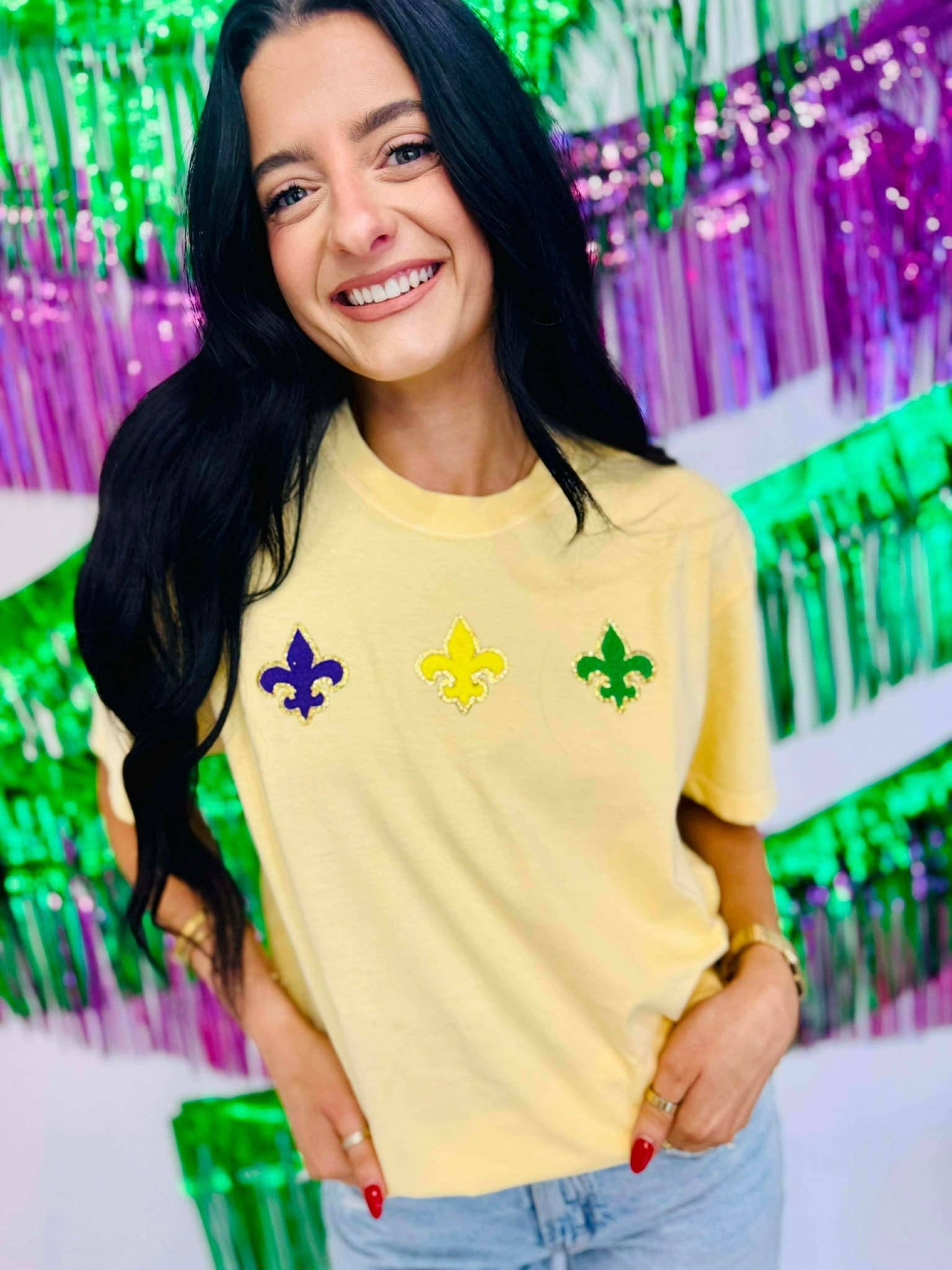 Fleur De Lis Trio Chenille Patch Tee Hoodie, Sweatshirt | PodTeesHub.com