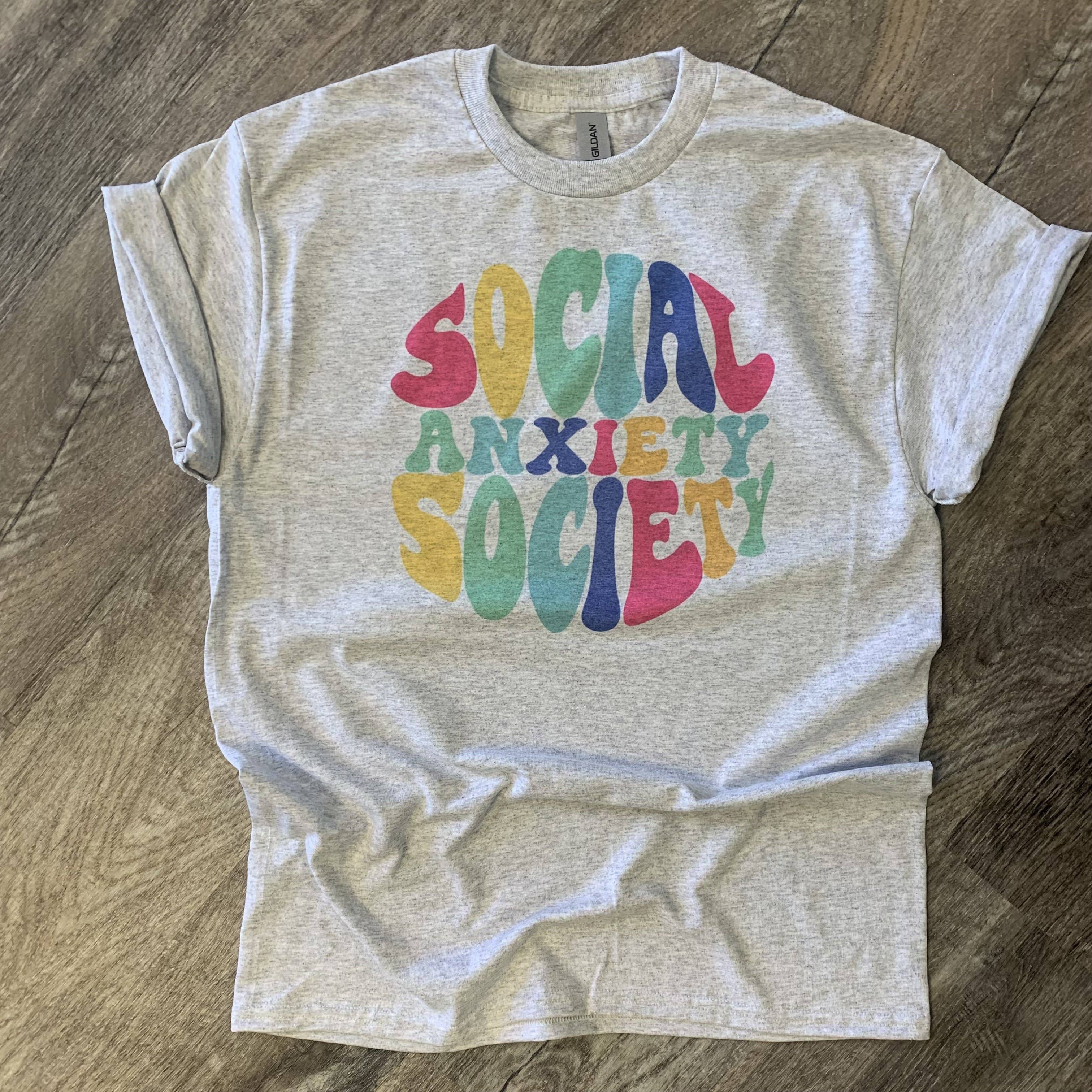 Bubble Letter Social Anxiety Society On Ash Gray Tee Hoodie, Sweatshirt | PodTeesHub.com