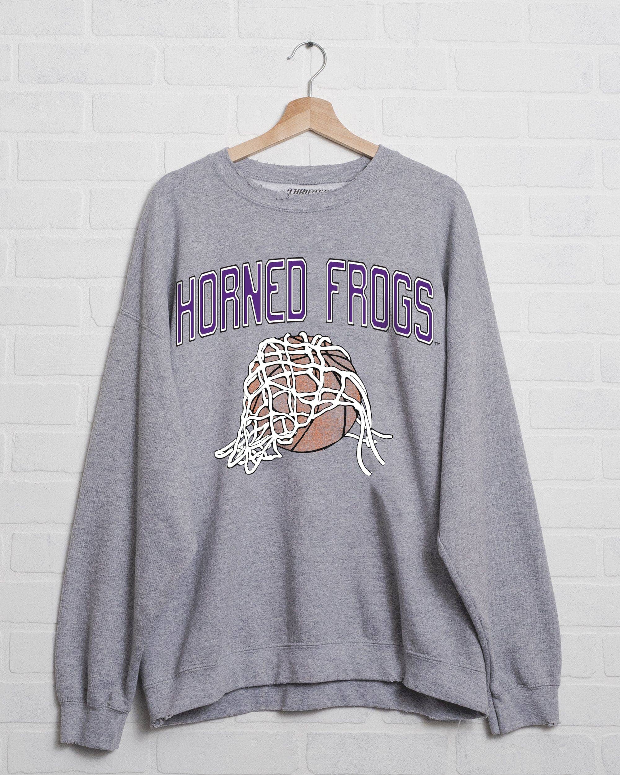 Tcu Horned Frogs Basketball Fling Gray Thrifted Sweatshirt T-Shirts, Hoodie | PodTeesHub.com