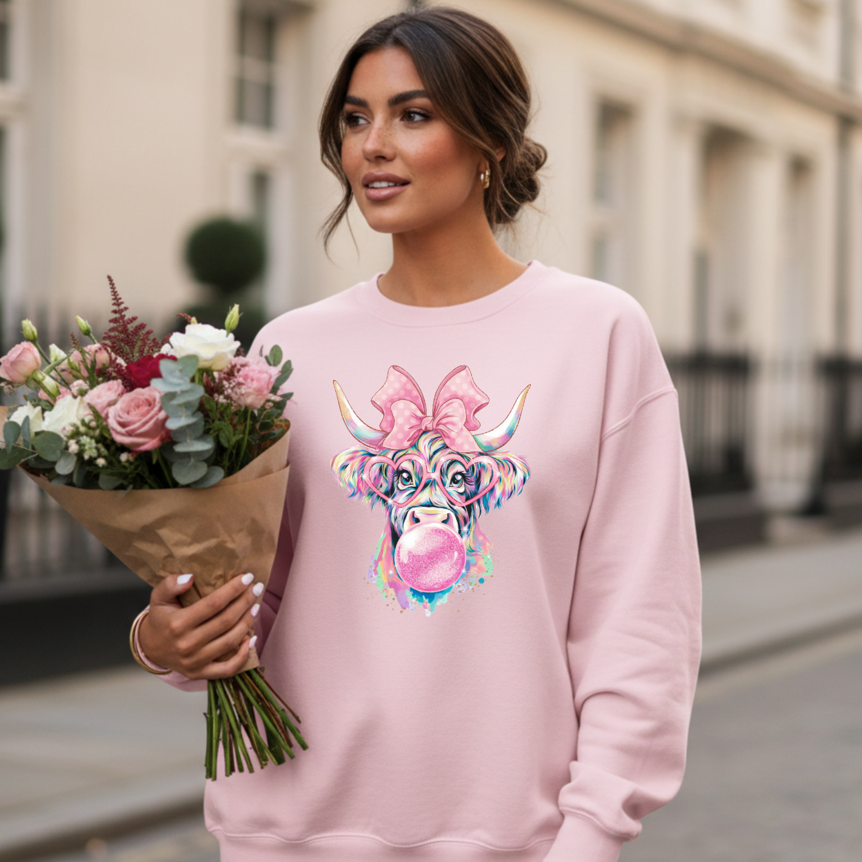 Coquette Highland Cow | Unisex Crewneck Sweatshirt [Gildan] T-Shirts, Hoodie | PodTeesHub.com