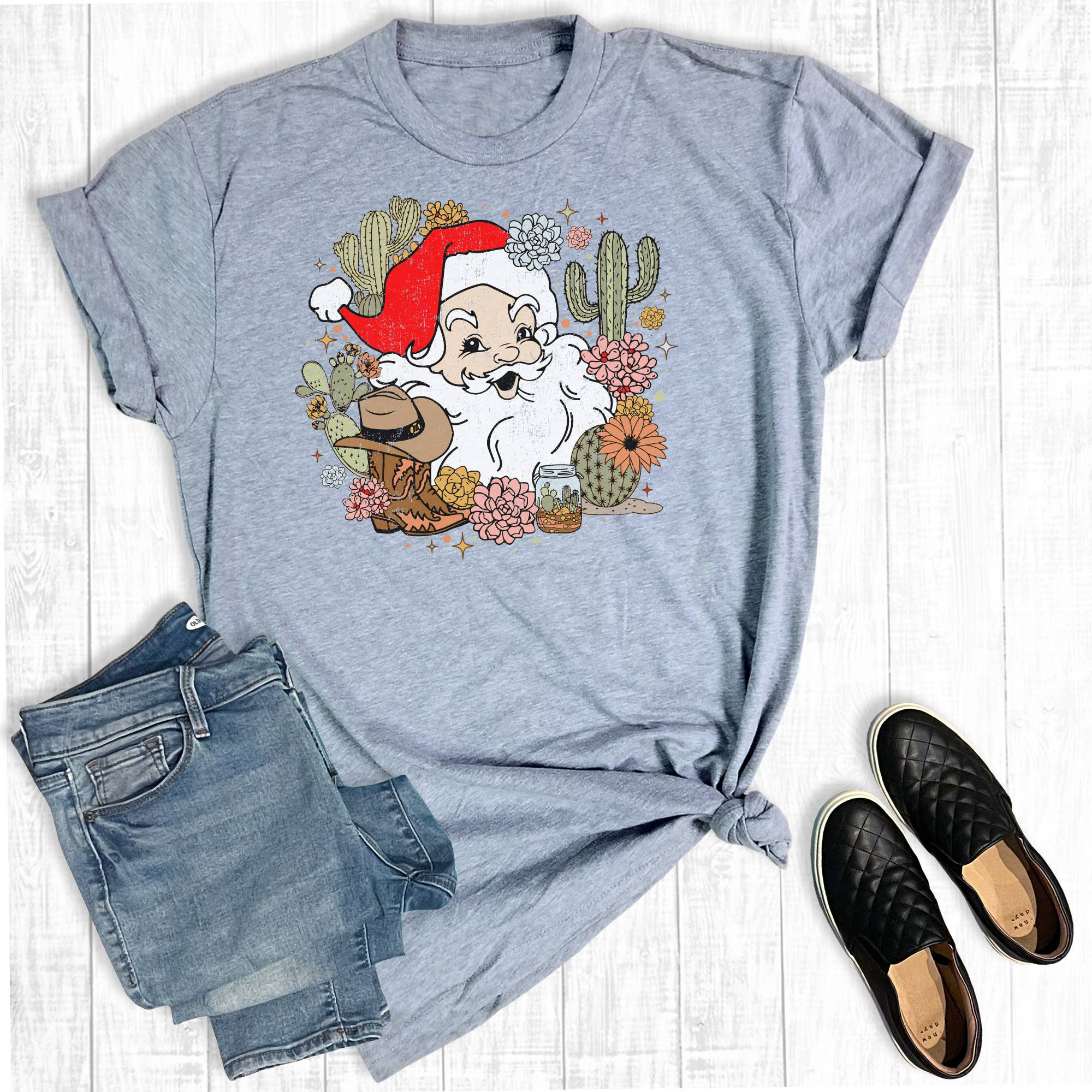 Western Cactus Santa Graphic Tee Hoodie, Sweatshirt | PodTeesHub.com