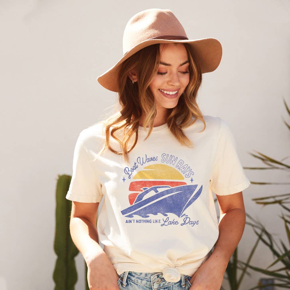 Boat Waves Sun Rays Graphic T-Shirt Hoodie, Sweatshirt | PodTeesHub.com