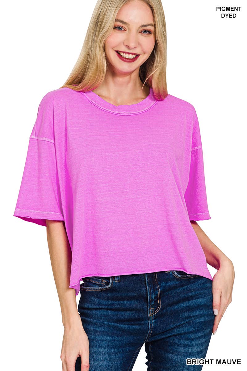 .SI-27687 Pigment Dye & Enzyme Washed Oversized Crop Box Tee Hoodie, Sweatshirt | PodTeesHub.com