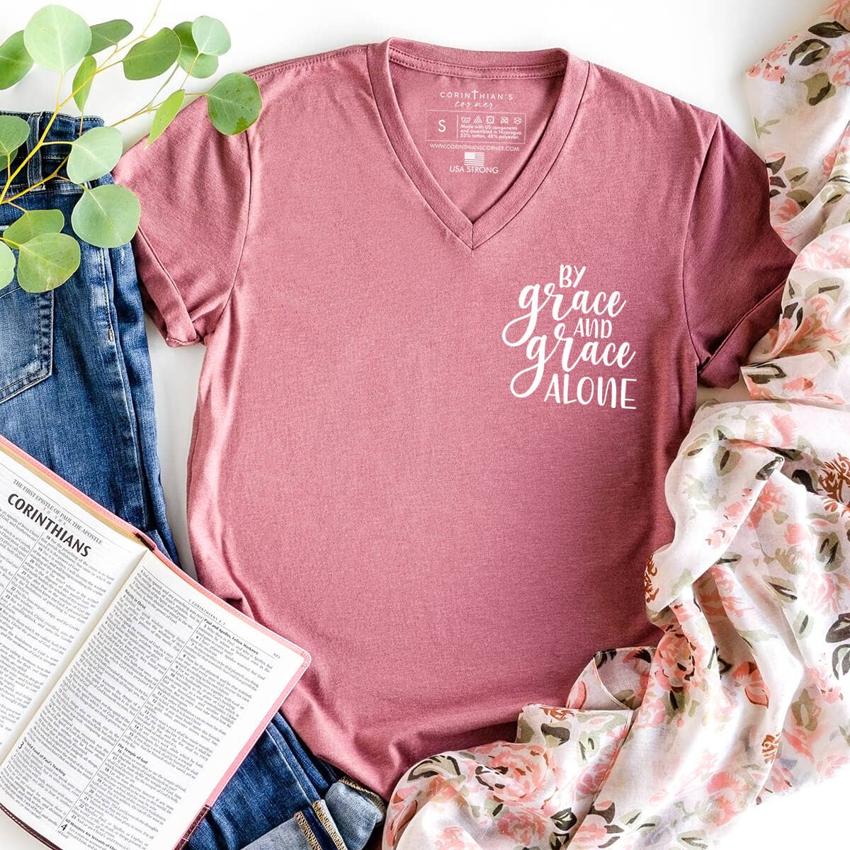 By Grace and Grace Alone Bible Verse V-Neck Shirt Hoodie, Sweatshirt | PodTeesHub.com