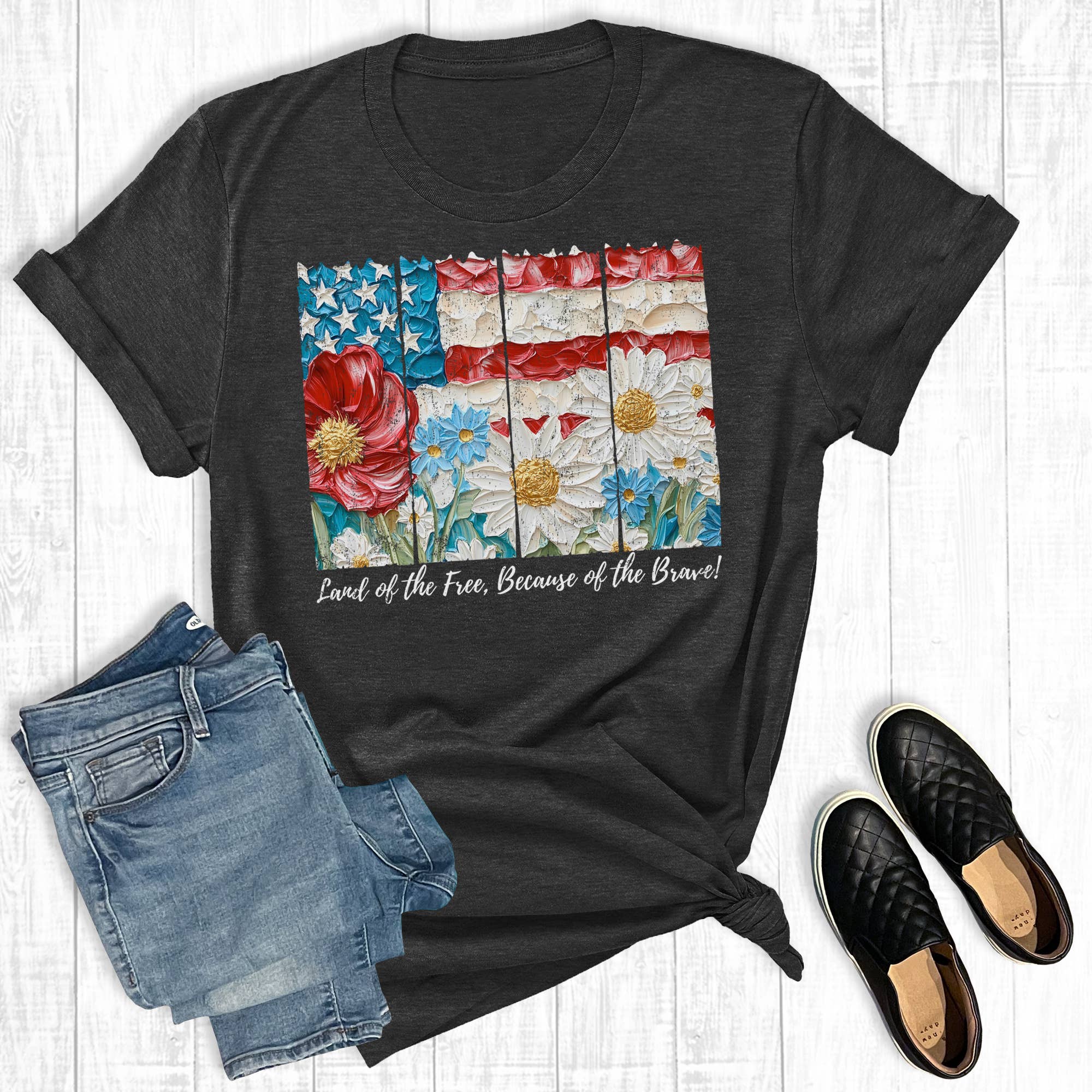 4th of July Patriotic Flag Because of the Brave Graphic Tee Hoodie, Sweatshirt | PodTeesHub.com