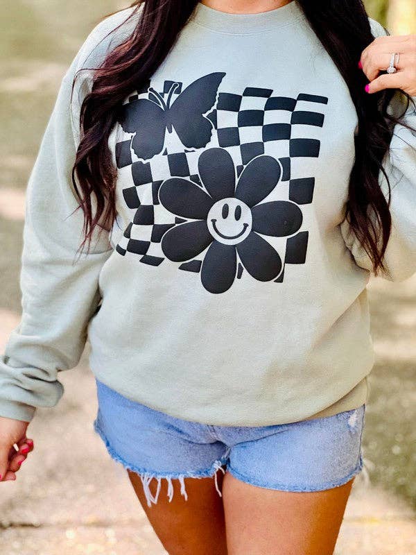 Wavy Happy Checkered Puff Sweatshirt T-Shirts, Hoodie | PodTeesHub.com