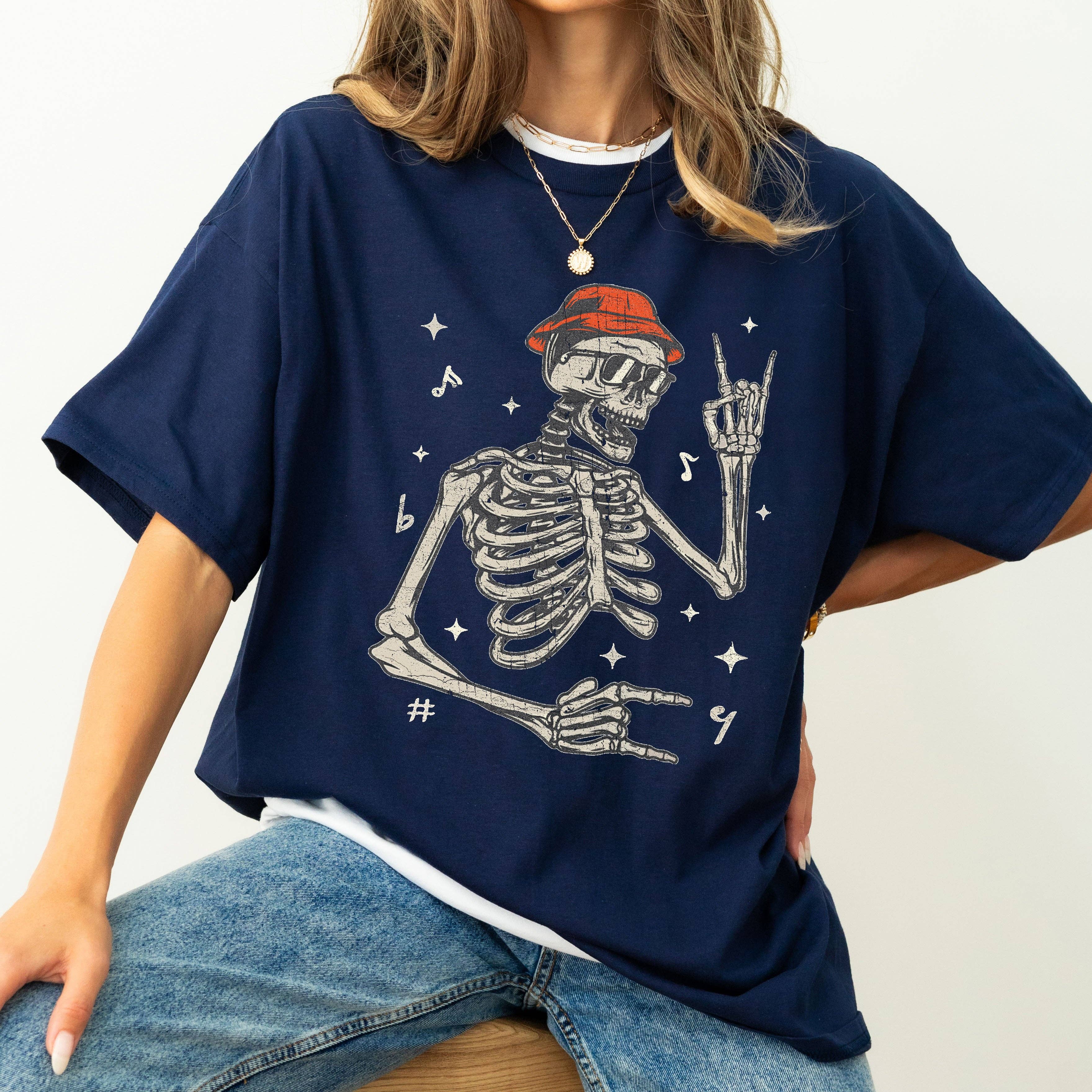 Rocker Skeleton, Punk, Music Concert, Retro, Aesthetic, Vintage, Comfort Colors Tshirt Hoodie, Sweatshirt | PodTeesHub.com