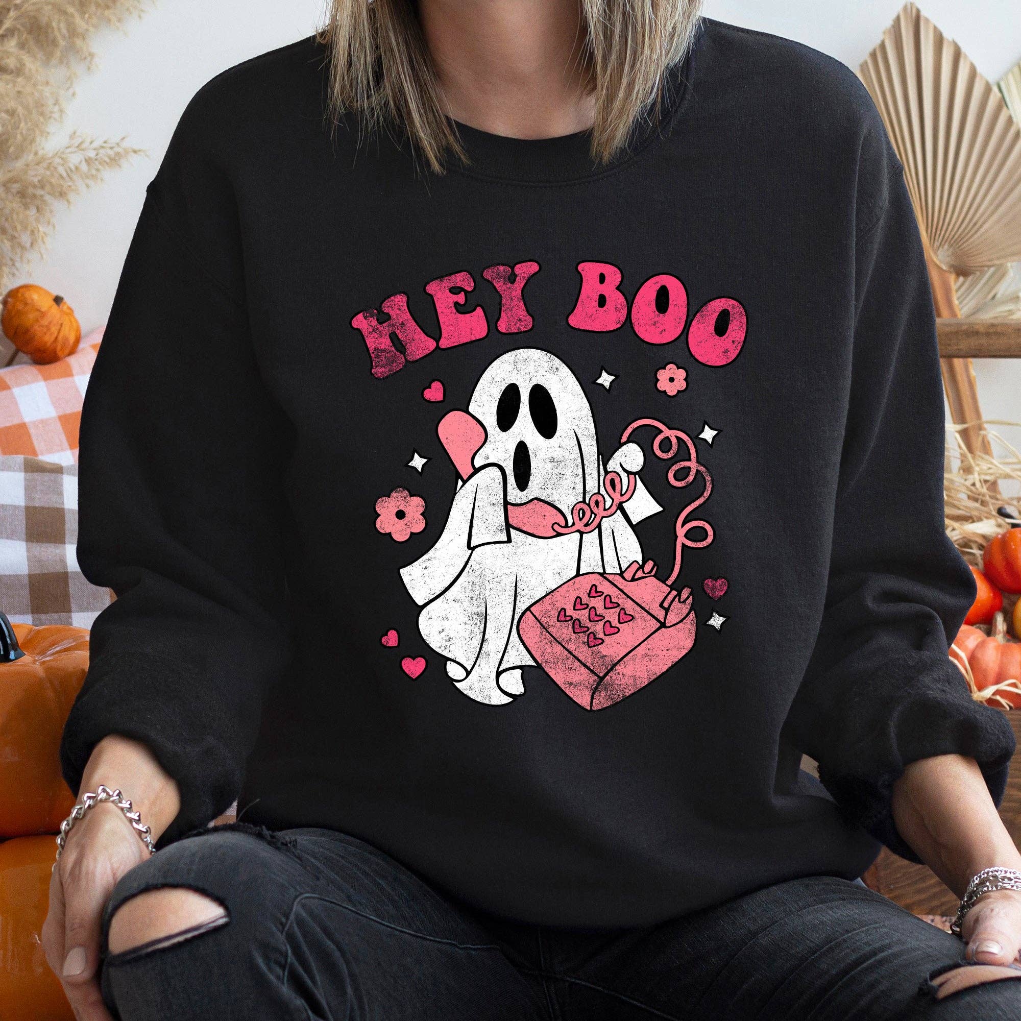 Hey Boo Vintage Halloween Sweatshirt T-Shirts, Hoodie | PodTeesHub.com