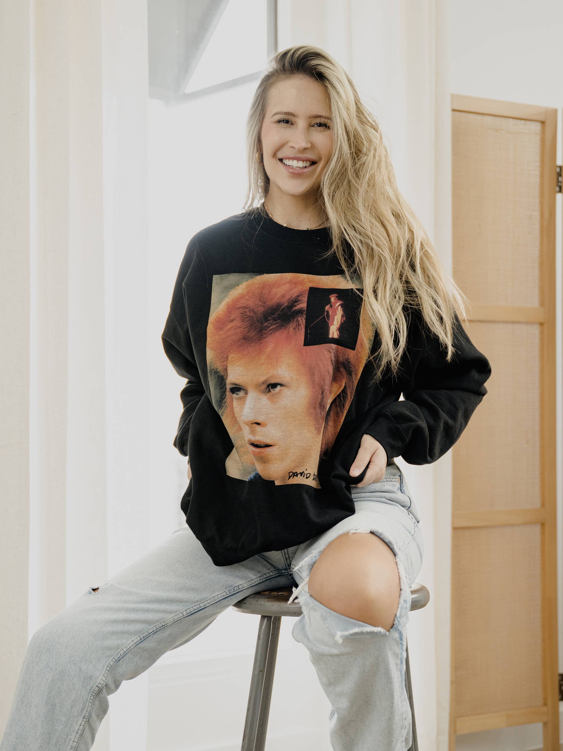 David Bowie Overlapping Pic Black Thrifted Sweatshirt T-Shirts, Hoodie | PodTeesHub.com
