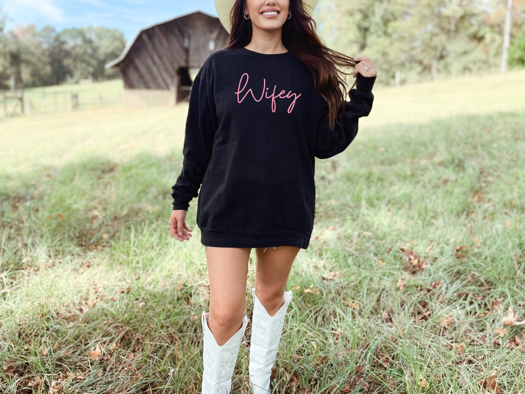 New Wifey Black Spring Cozy Graphic Sweatshirt Free Shipping T-Shirts, Hoodie | PodTeesHub.com