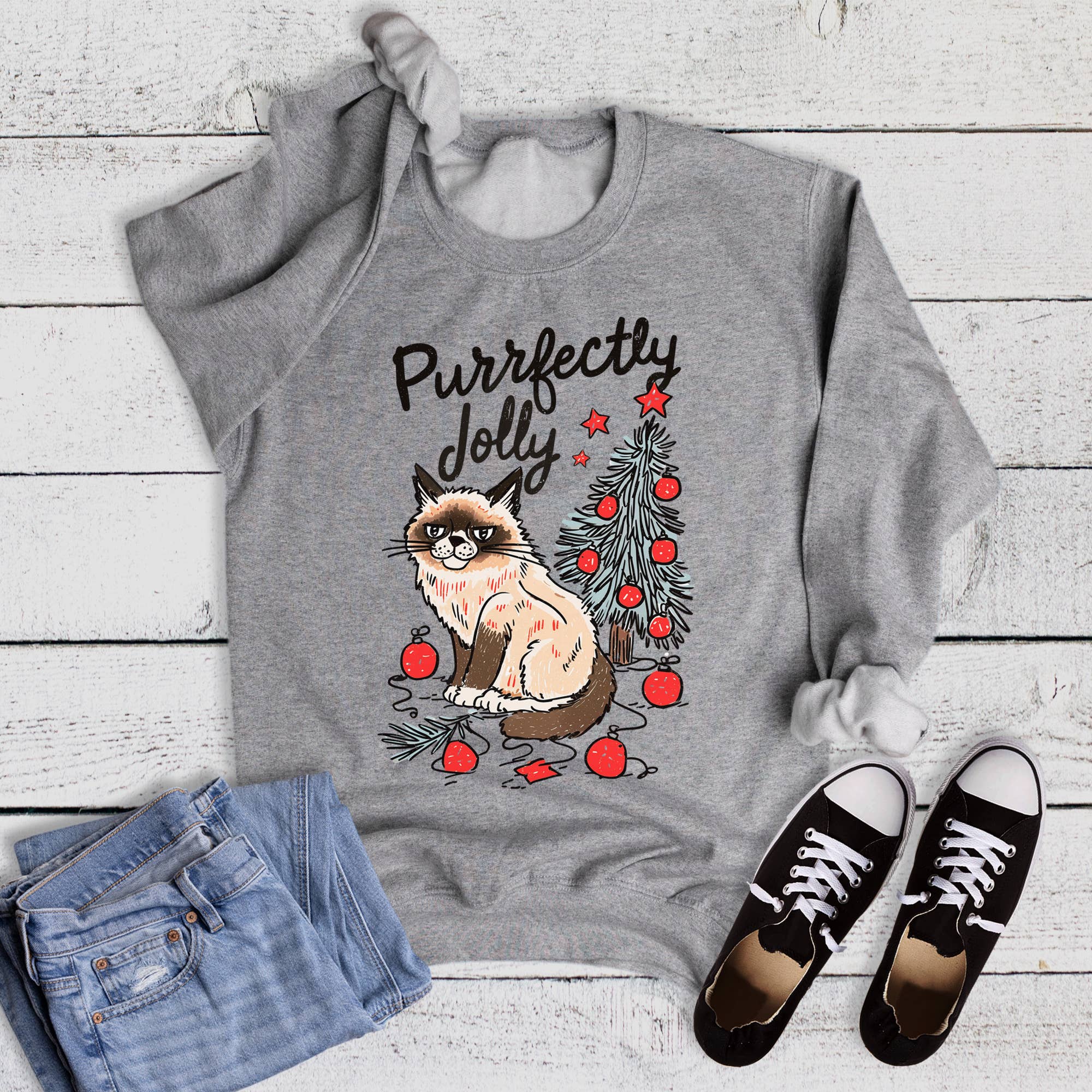 Christmas Cat Purrfectly Jolly Sweatshirt T-Shirts, Hoodie | PodTeesHub.com