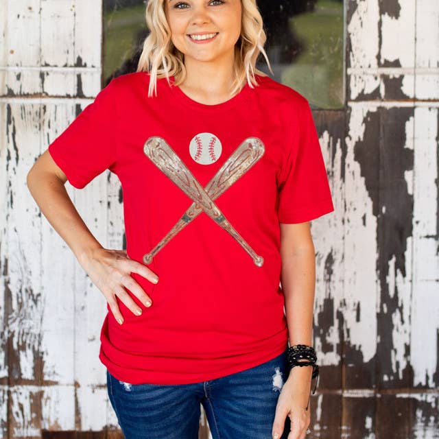 Sequin Bats and Baseball Patch Red Everyday Tee Hoodie, Sweatshirt | PodTeesHub.com