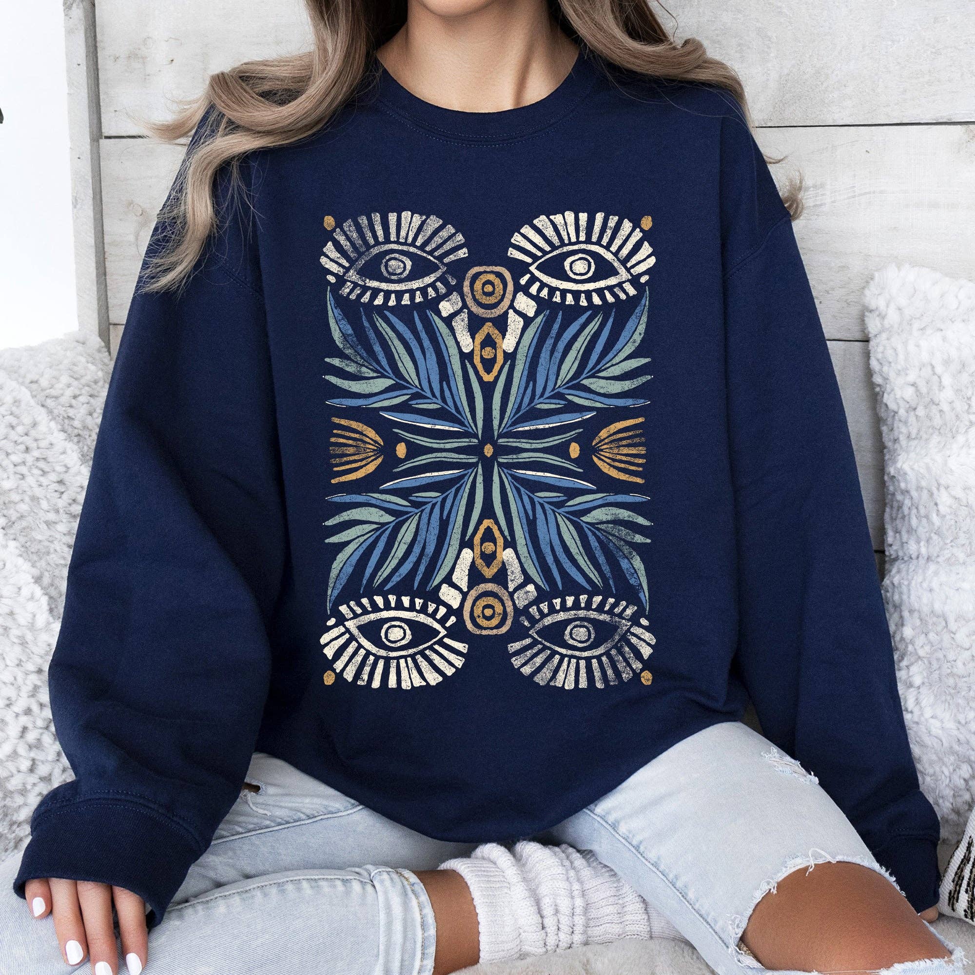 Boho Folk Art Vintage Mystical Floral Sweatshirt T-Shirts, Hoodie | PodTeesHub.com