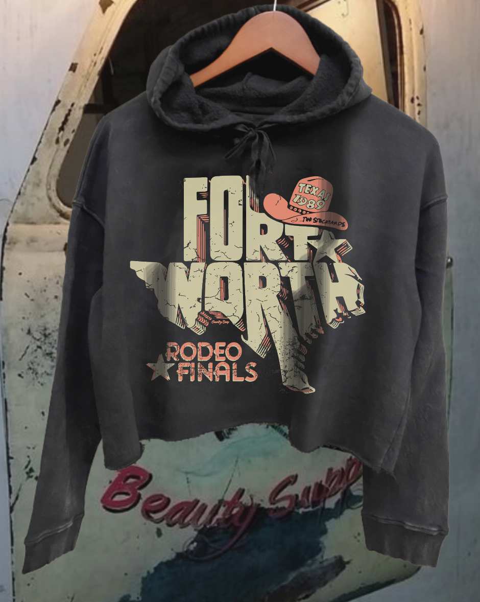 Fort Worth State Line Rodeo Acid Wash Cropped Hoodie T-Shirts, Sweatshirt | PodTeesHub.com