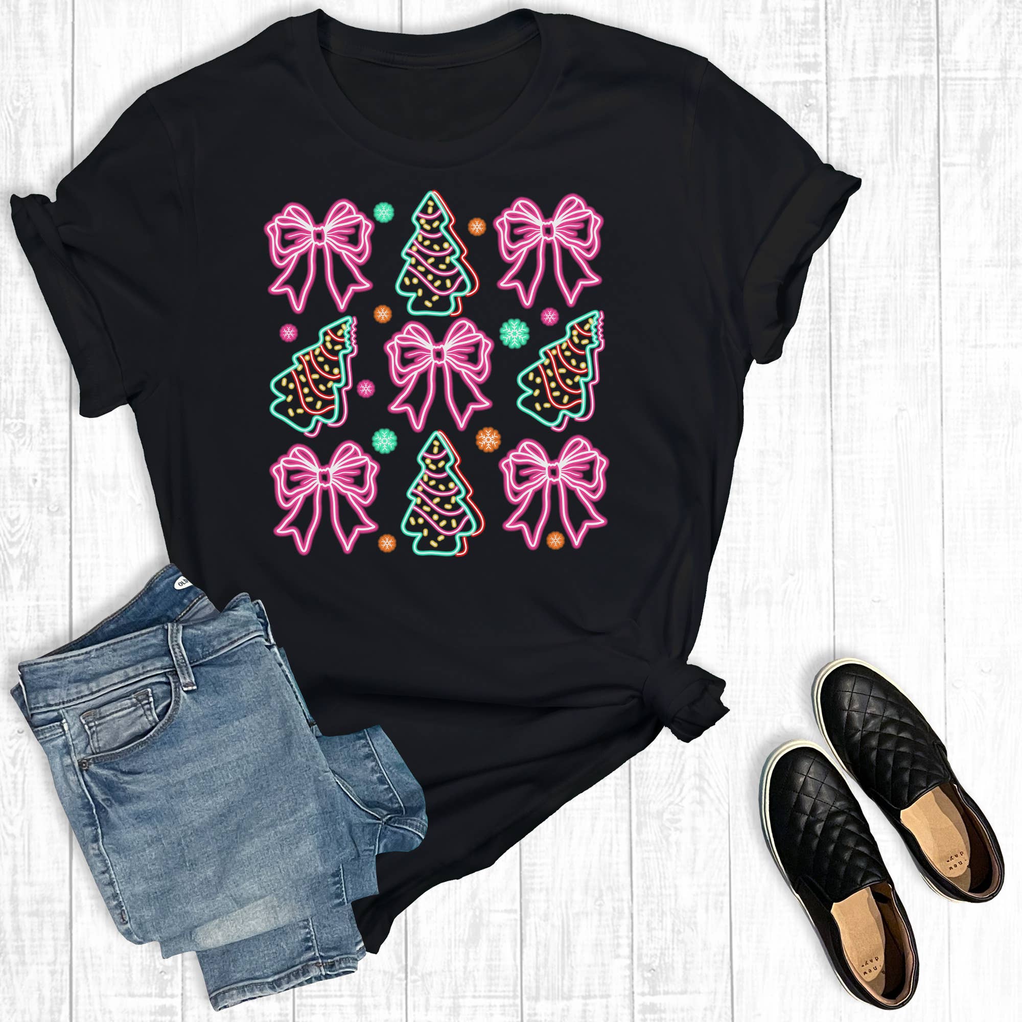 Neon Coquette Christmas Bows Graphic Tee Hoodie, Sweatshirt | PodTeesHub.com