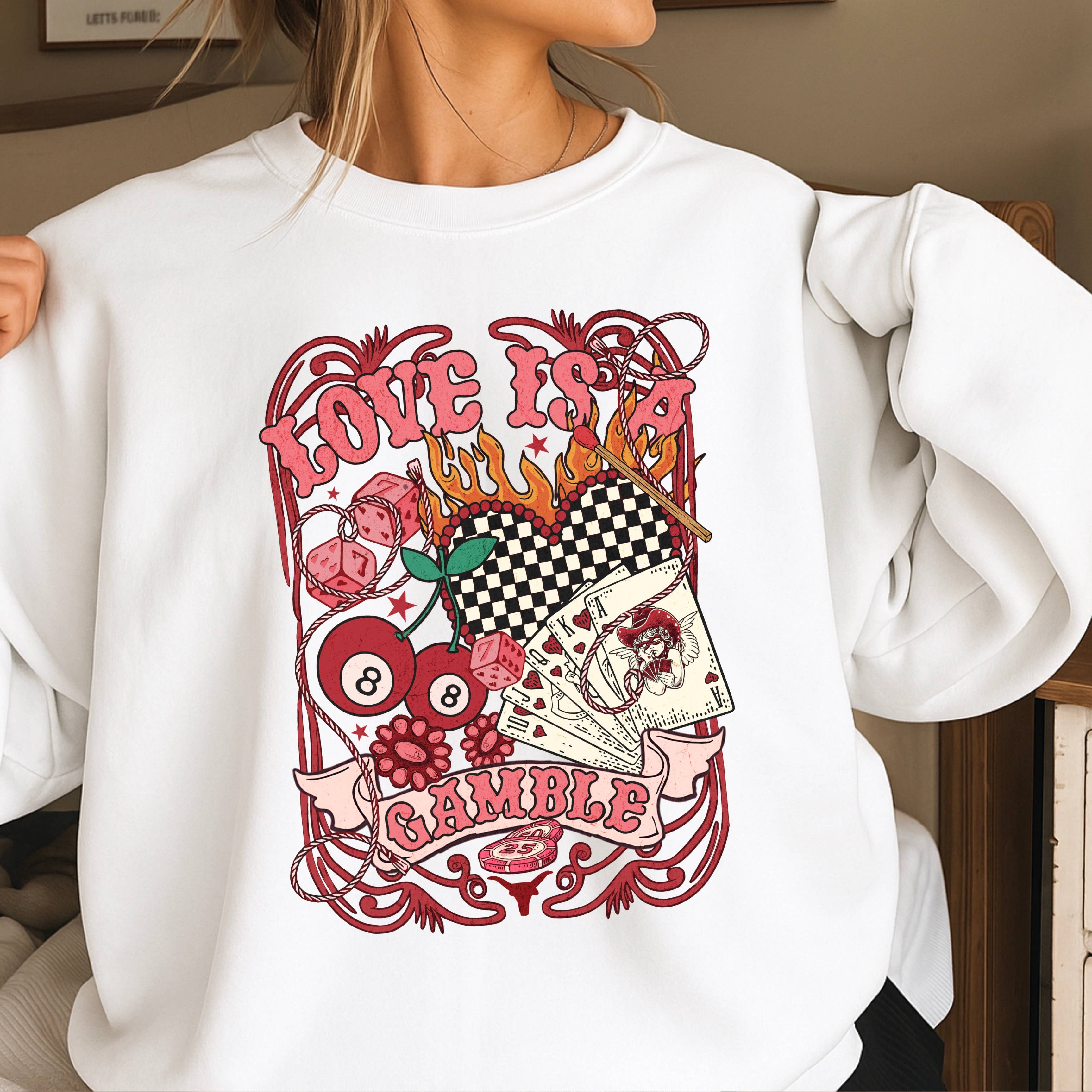 Love Is A Gamble Western Valentine Sweatshirt |Gildan Brand T-Shirts, Hoodie | PodTeesHub.com