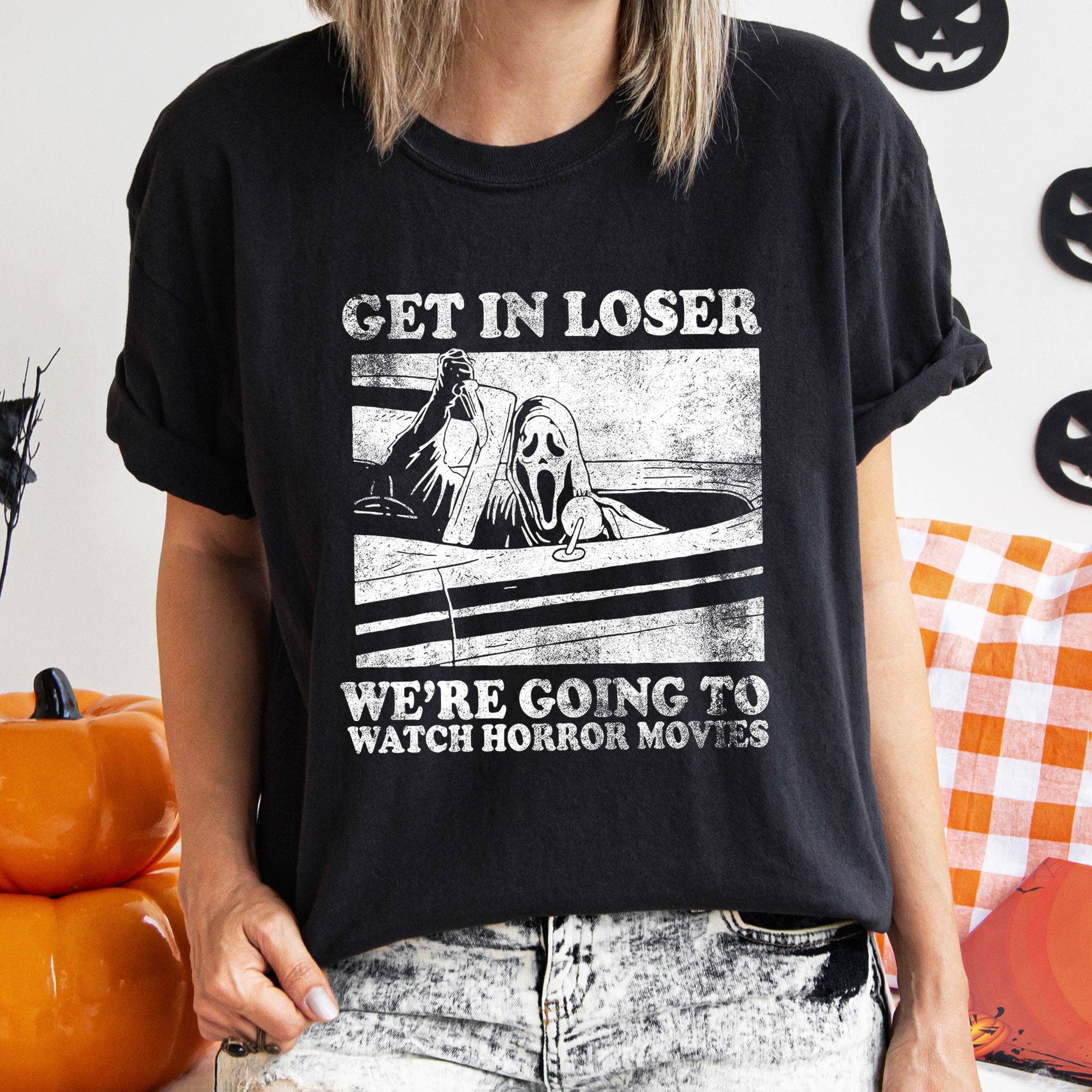 Get in Loser Retro Halloween T-Shirt White Print Hoodie, Sweatshirt | PodTeesHub.com
