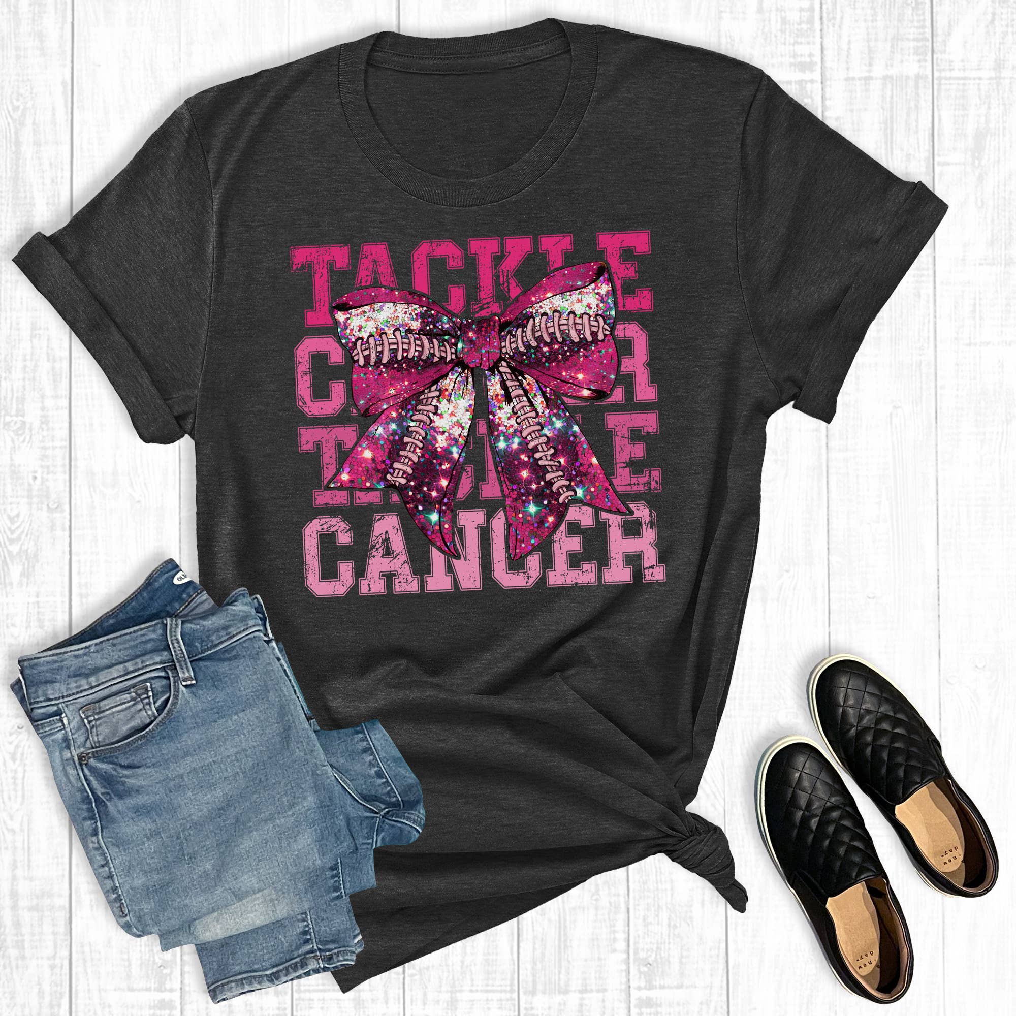 Football Retro Glittery Tackle Cancer Graphic Tee Hoodie, Sweatshirt | PodTeesHub.com