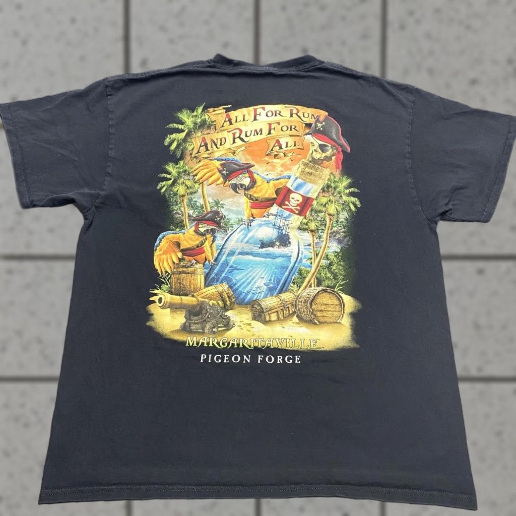 Vintage Margaritaville Shirt Mens Xl Black Pirate Parrot Pigeon Forge Rum Graphic Tee Hoodie, Sweatshirt | PodTeesHub.com
