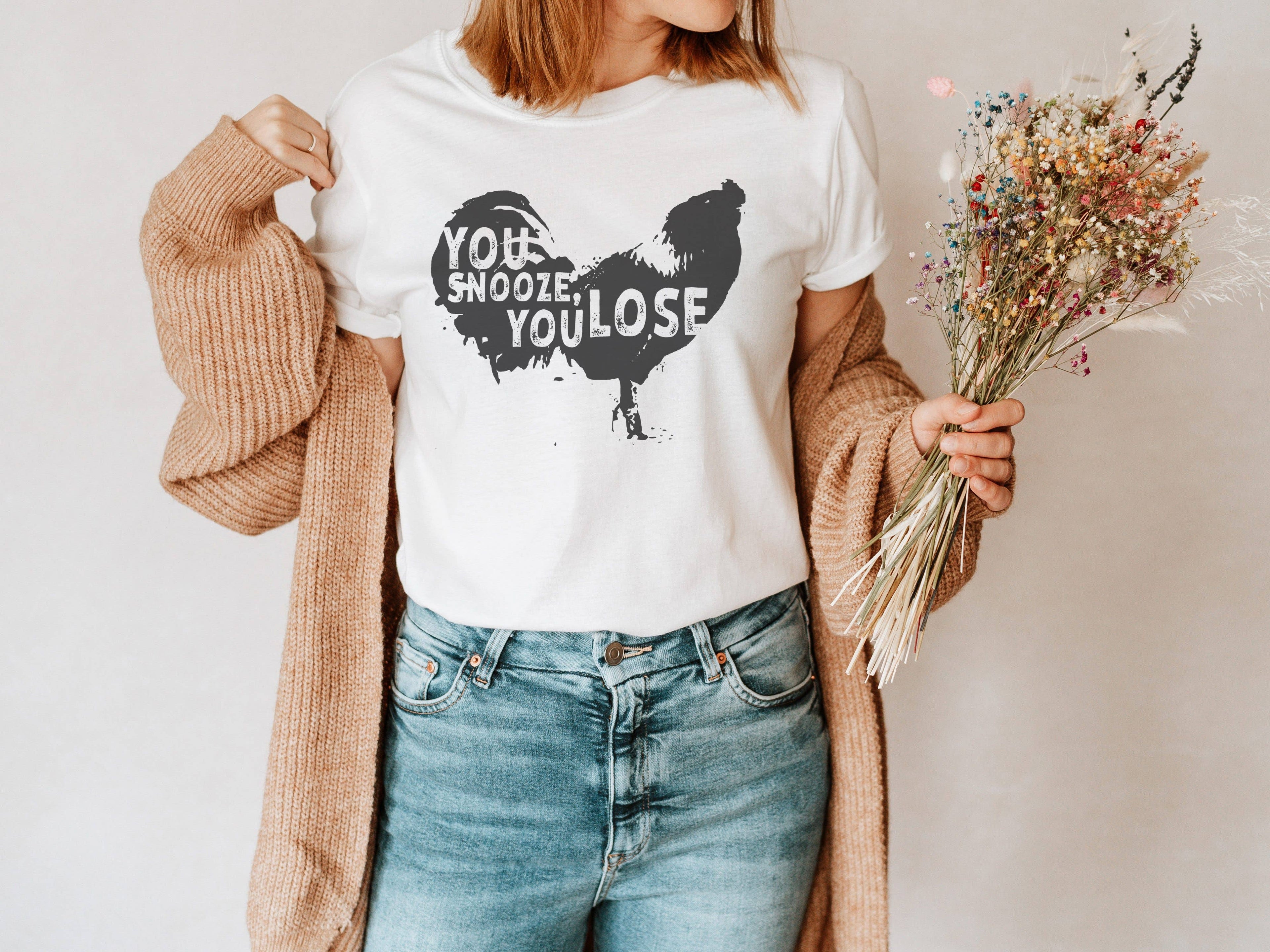 You Snooze You Lose Rooster Tee | Chicken Shirt Hoodie, Sweatshirt | PodTeesHub.com