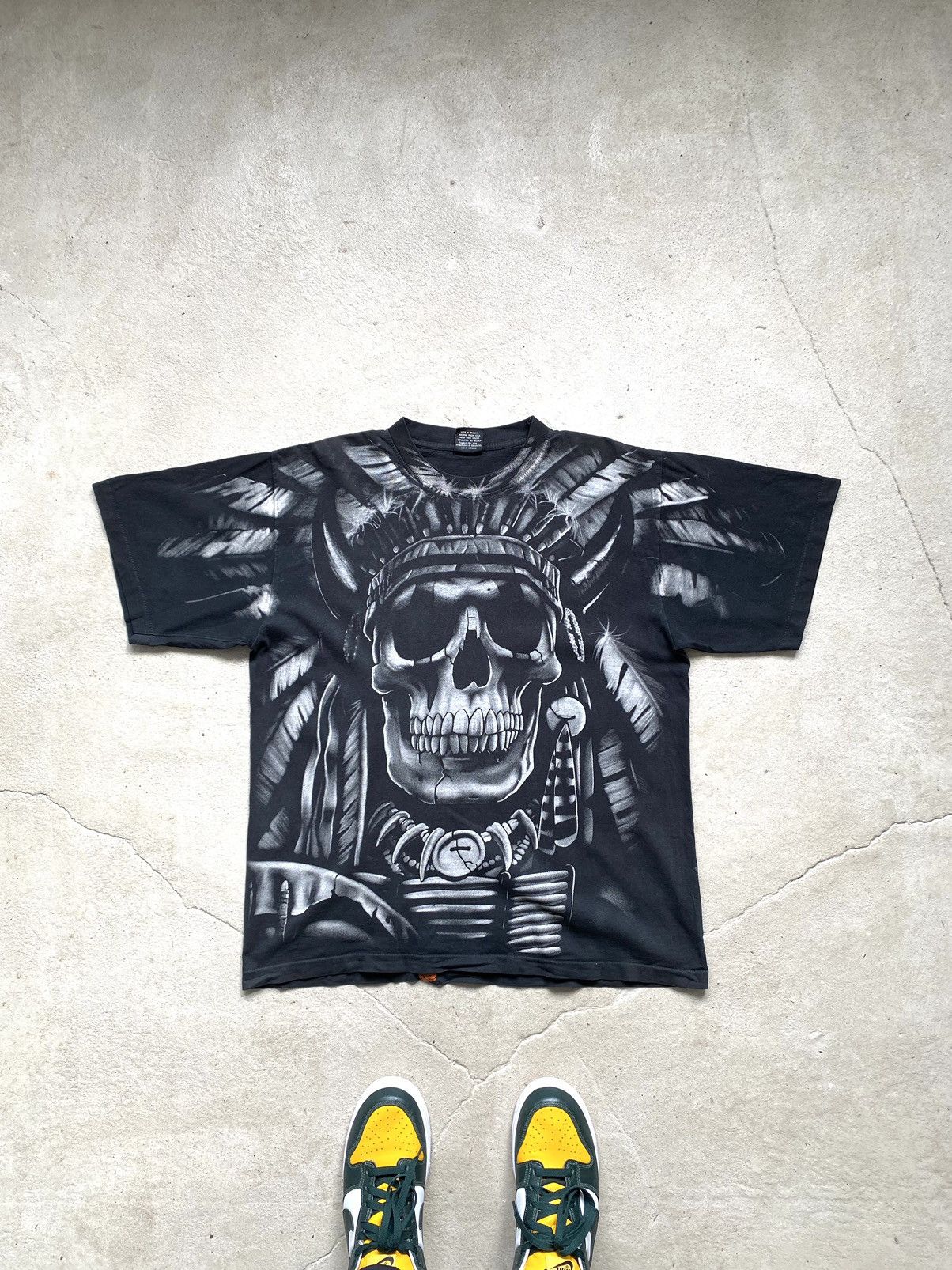 Vintage Rare 90 S Vintage Indians Skull T Shirt Print All Over Hoodie, Sweatshirt | PodTeesHub.com