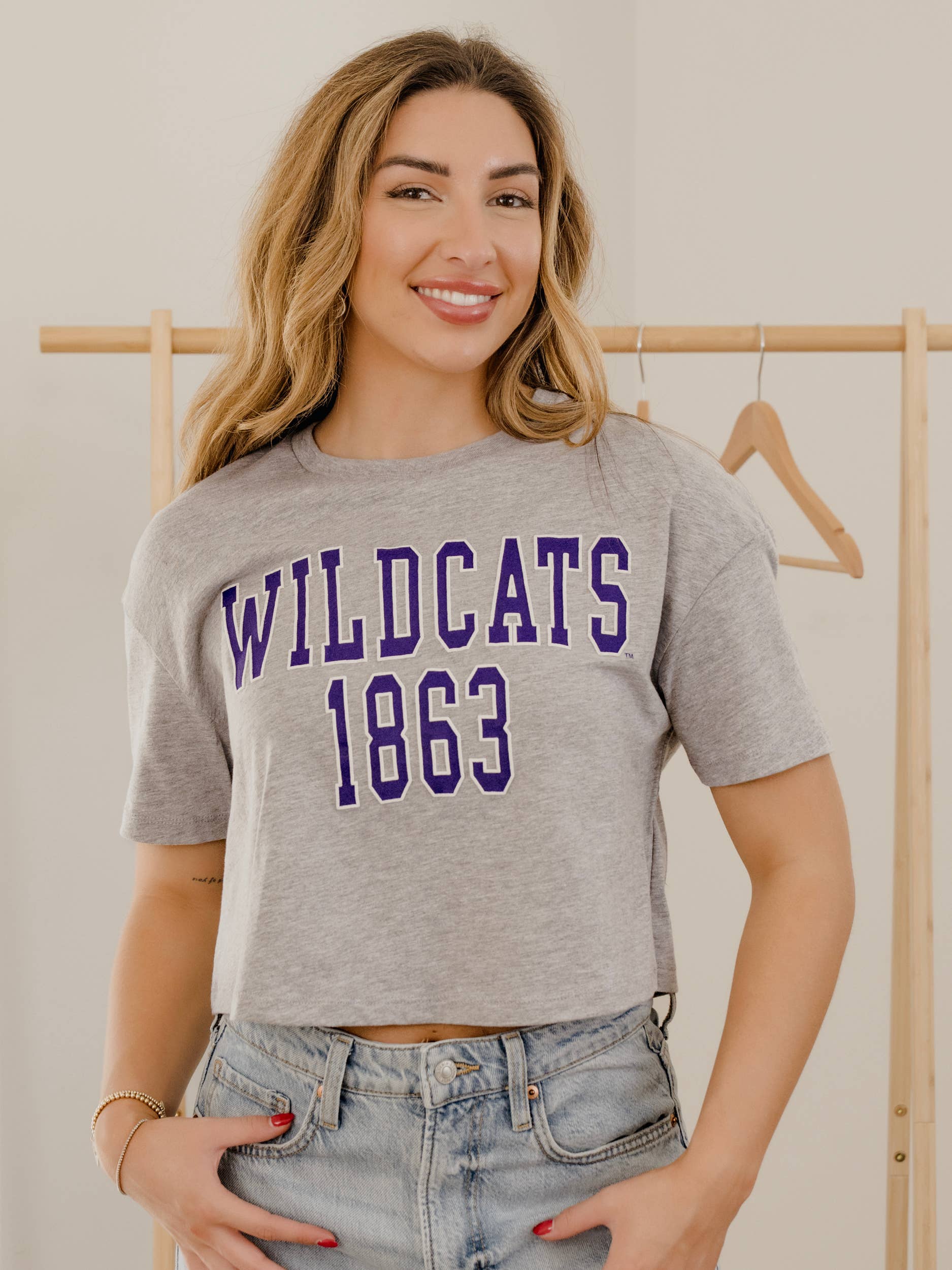 Ksu Wildcats College Block Puff Ink Gray Cropped Tee Hoodie, Sweatshirt | PodTeesHub.com