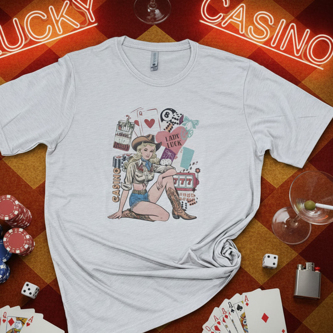 Lady Luck Pin-Up Cowgirl Vegas Style Retro  Grapic Tee Hoodie, Sweatshirt | PodTeesHub.com
