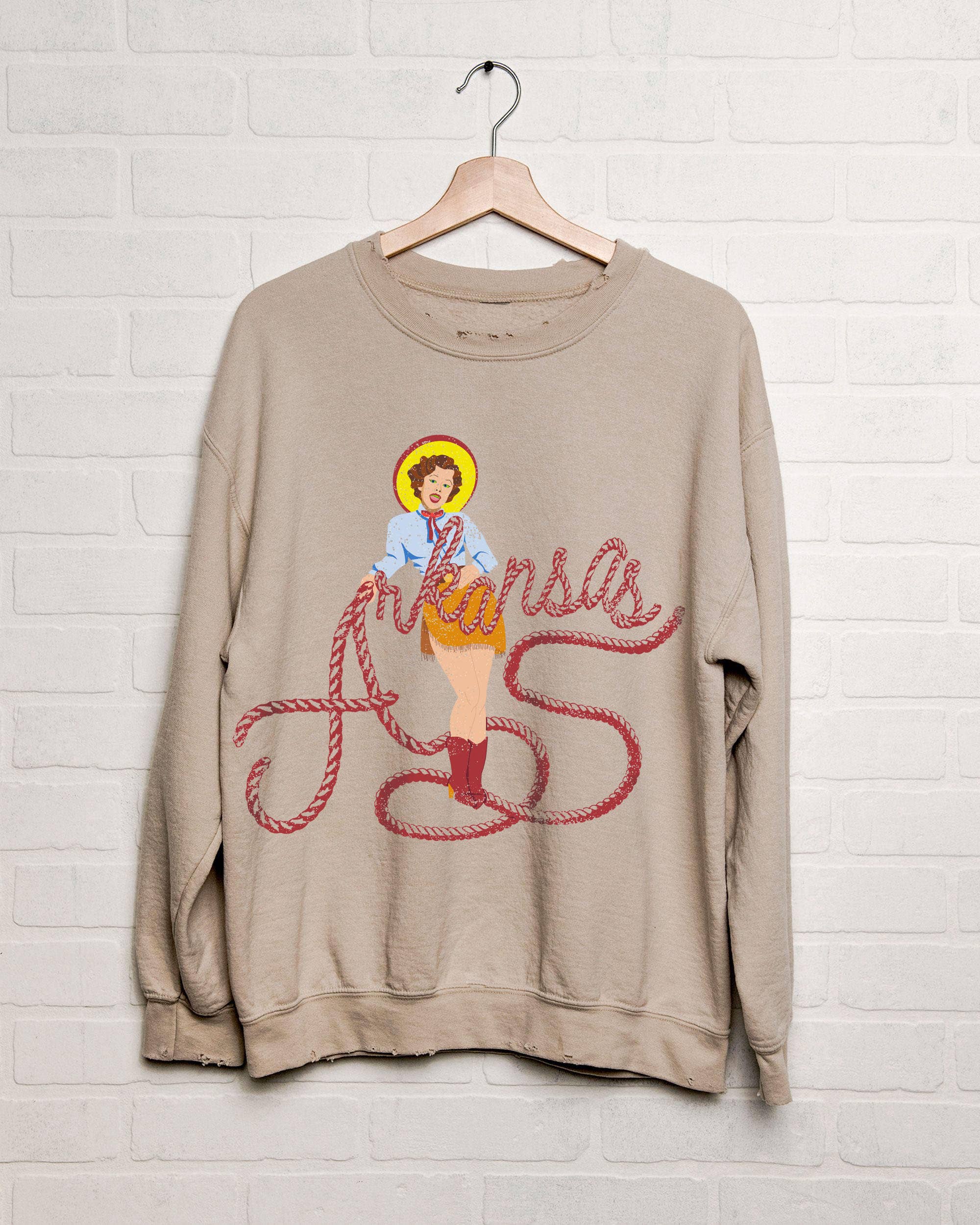 Arkansas Cowgirl Sand Thrifted Graphic Sweatshirt T-Shirts, Hoodie | PodTeesHub.com