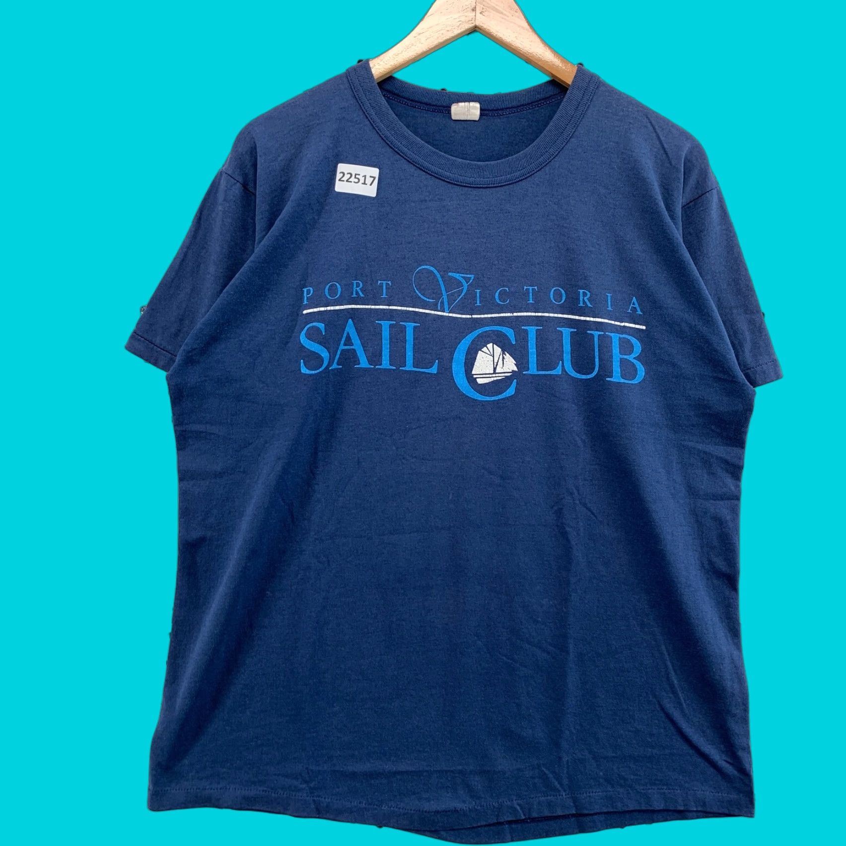 Vintage Harvey Woods Sail Club Shirt Navy Blue Adult L 22 5x27 5 Mens Womens Shirts 90s Boat Hoodie, Sweatshirt