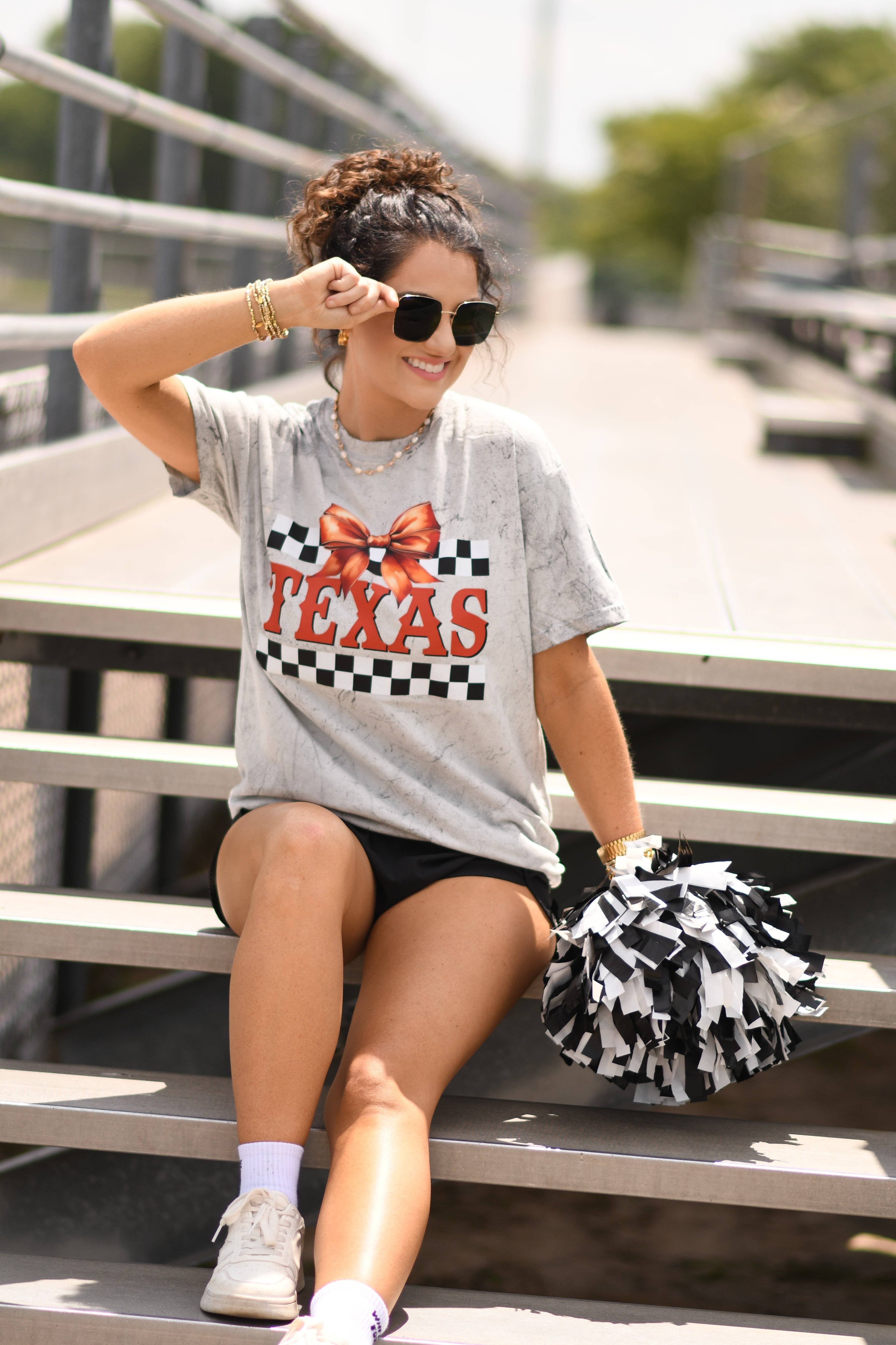 Texas Checkered Bow Tee Hoodie, Sweatshirt | PodTeesHub.com